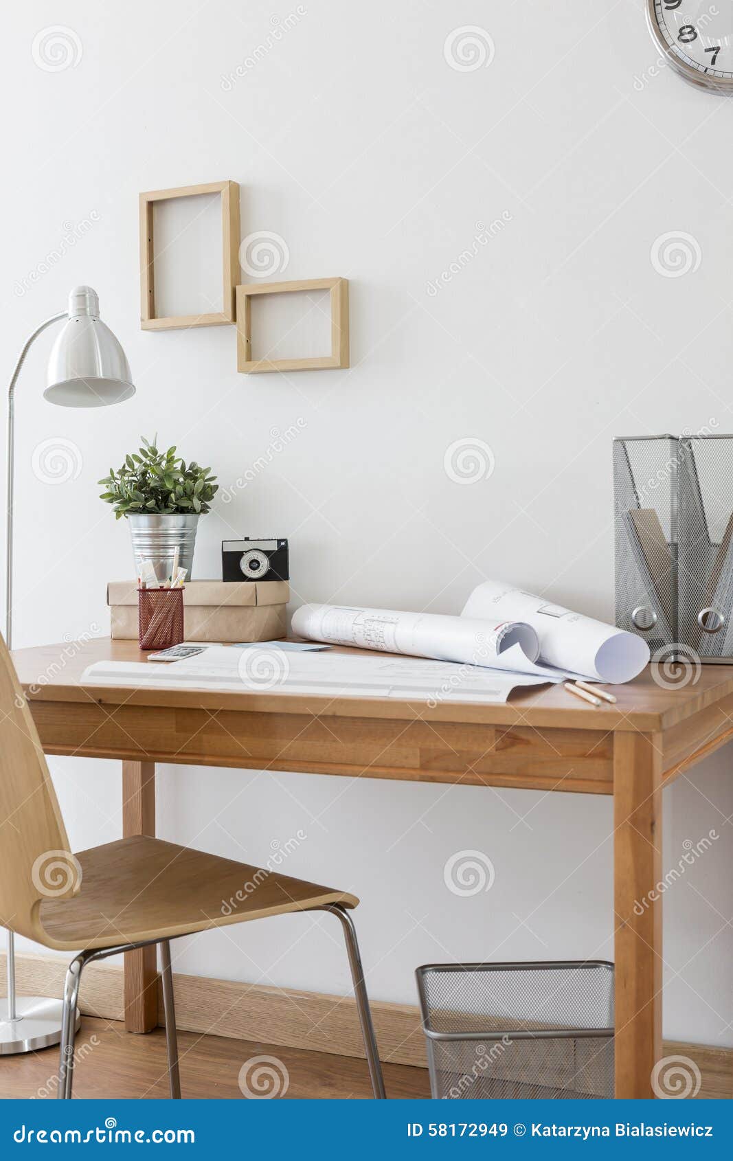 Simple Wooden Desk and Chair Stock Image - Image of place, indoor: 58172949
