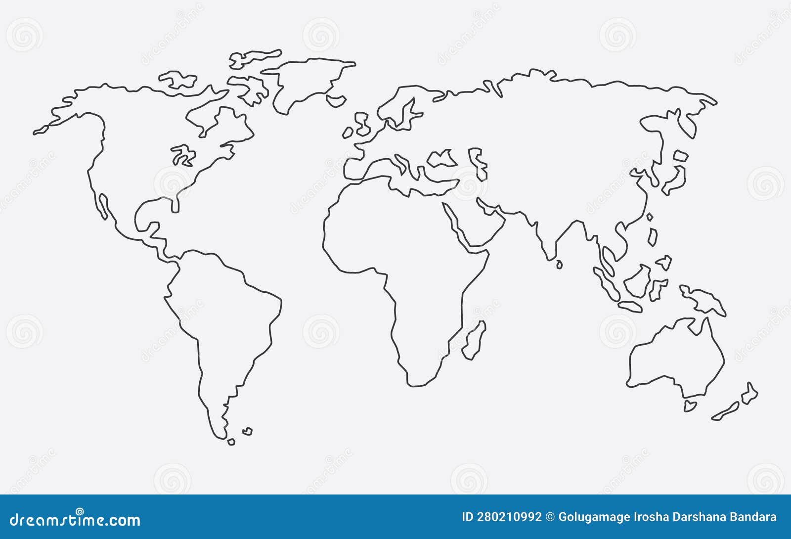 Simple World Map in Line Style. Vector Sign on Gray Background, Line ...