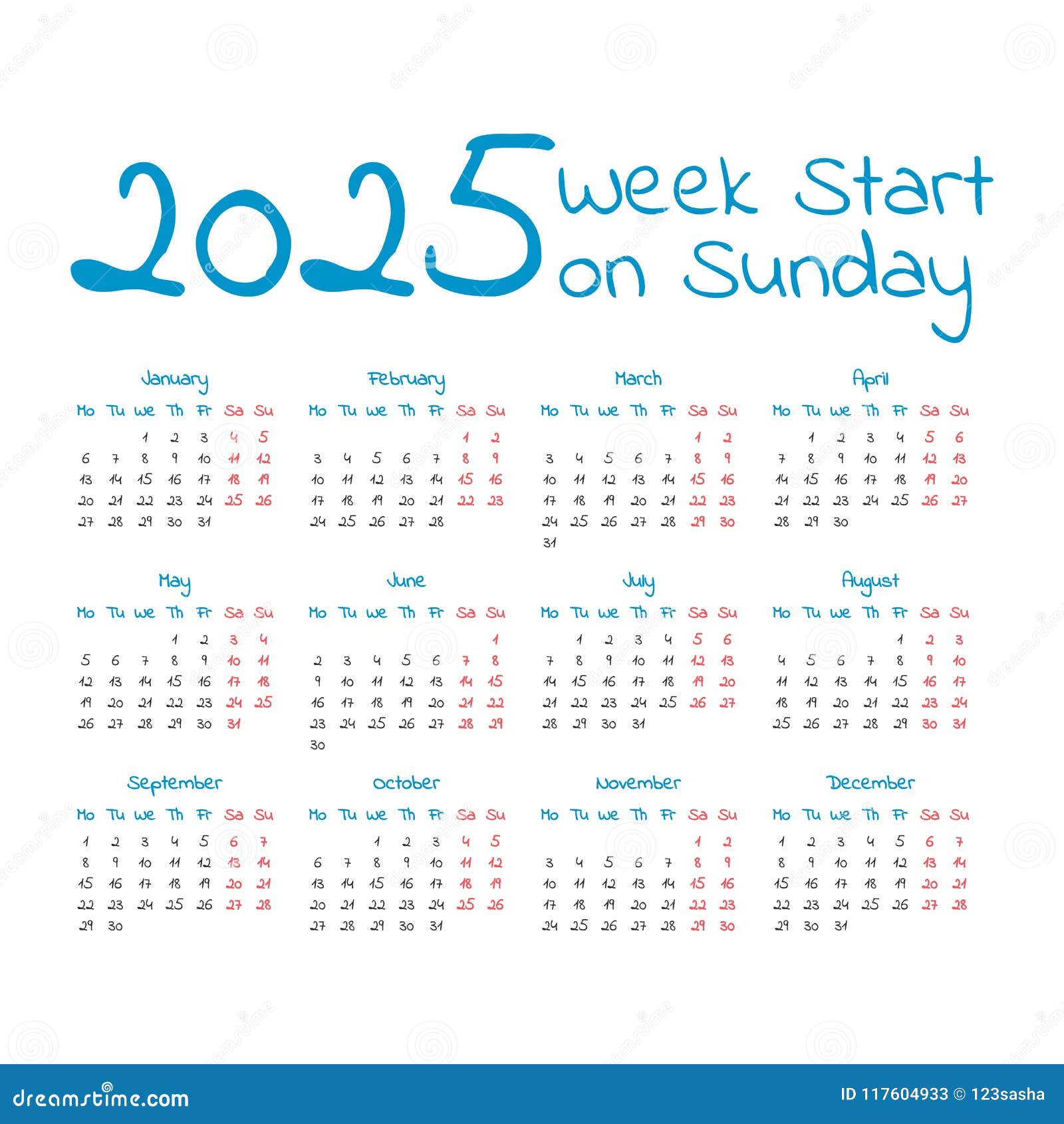 Simple 2025 Year Calendar Stock Vector Illustration Of Simple 117604933