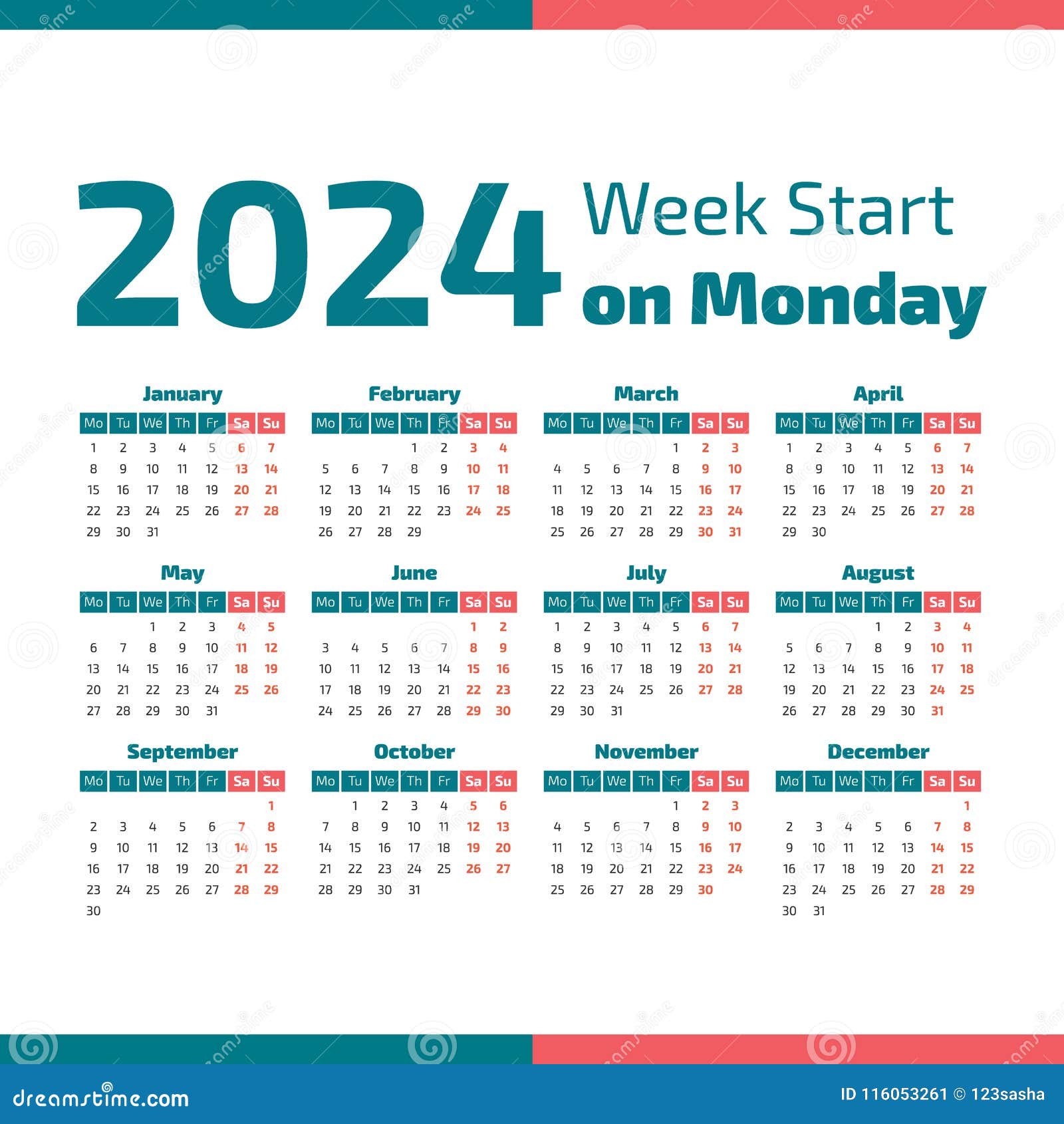 Simple 2024 year calendar stock vector. Illustration of calendar