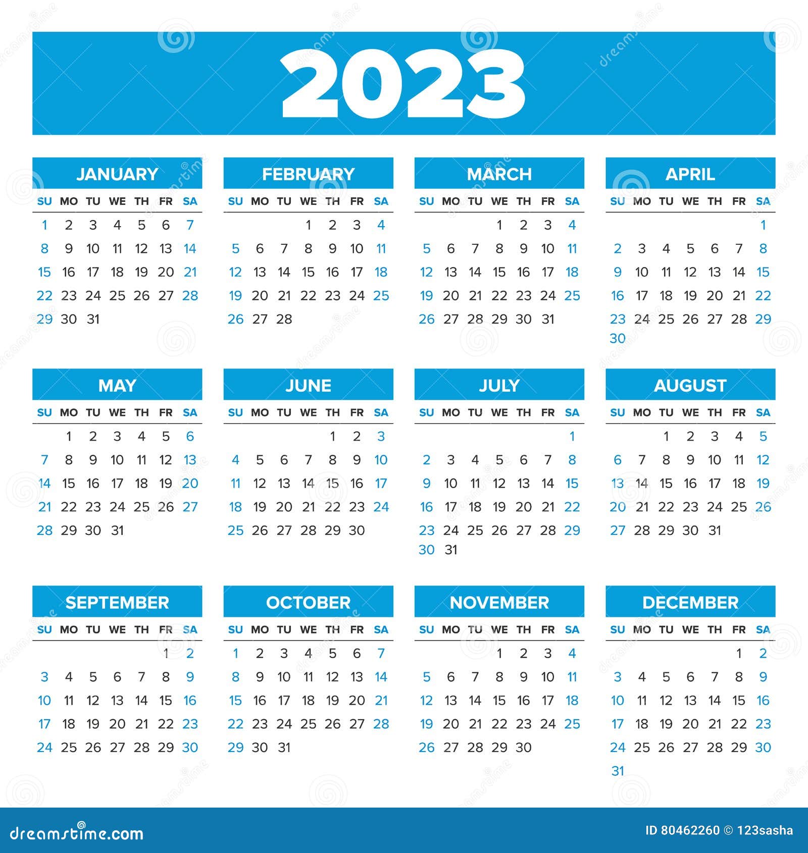 simple 2023 year calendar stock vector illustration of