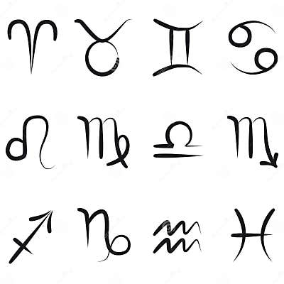 Simplicity Hand Drawn All Twelve Zodiac Symbols with Names, Black Ink ...