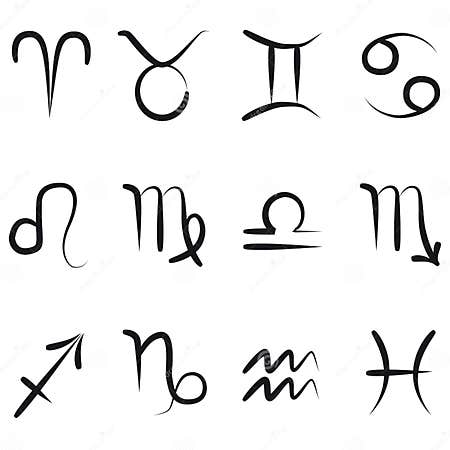 Simplicity Hand Drawn All Twelve Zodiac Symbols with Names, Black Ink ...