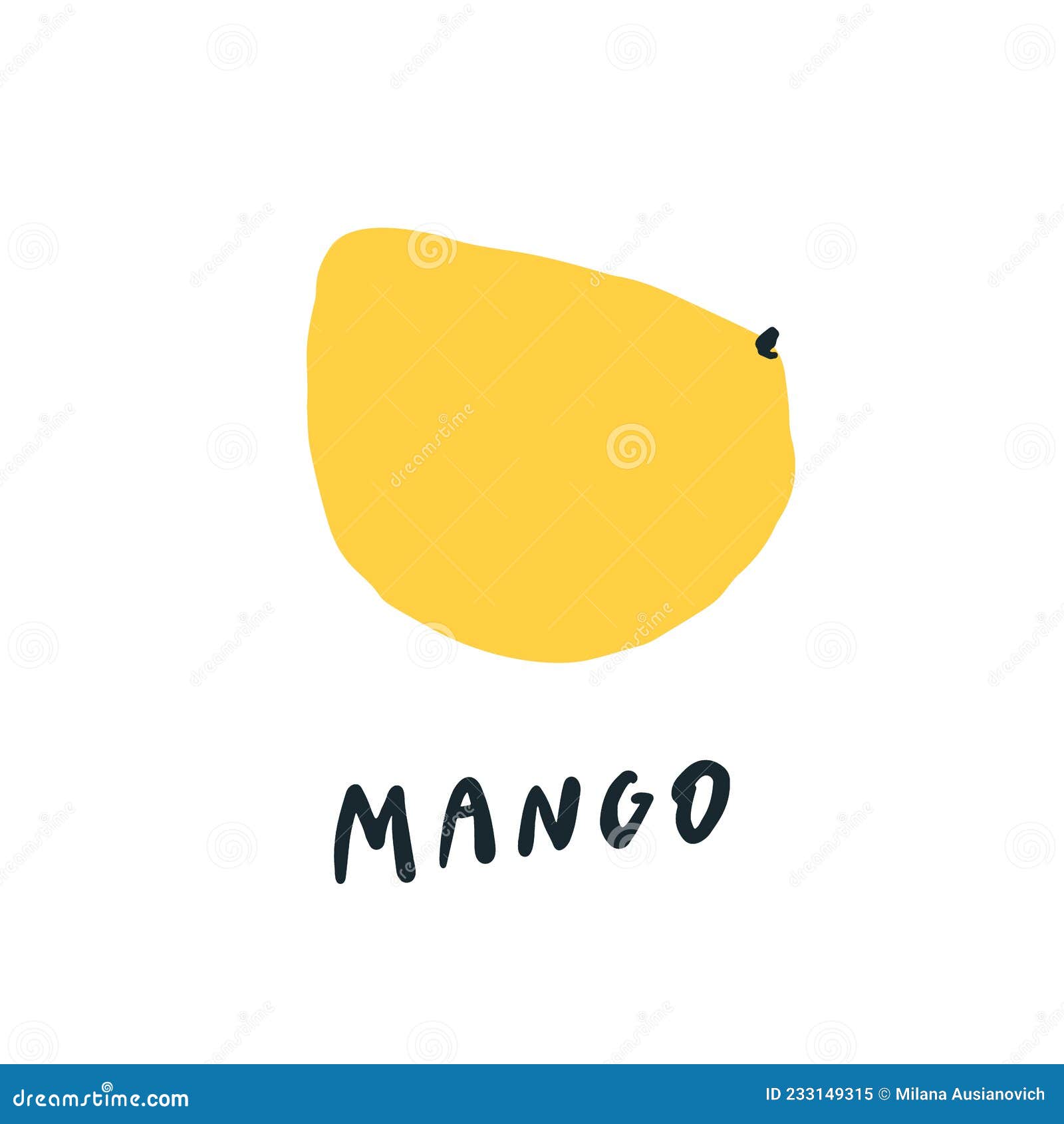 Vector Simplified Mango Drawing, Handwritten Word Stock Vector