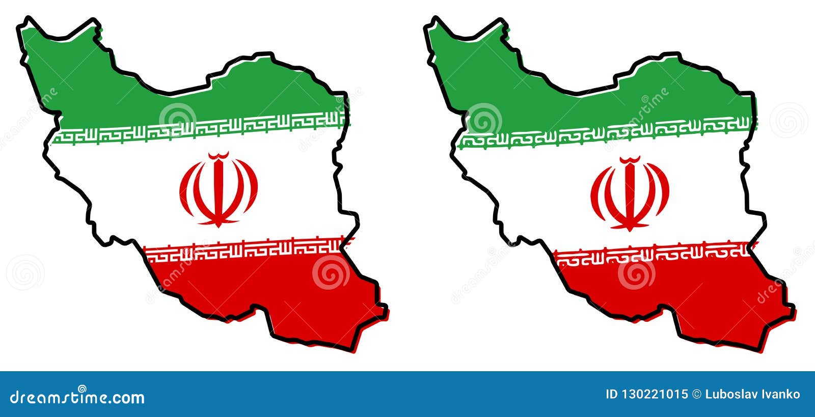 Simplified Map of Iran Persia Outline, with Slightly Bent Flag Stock