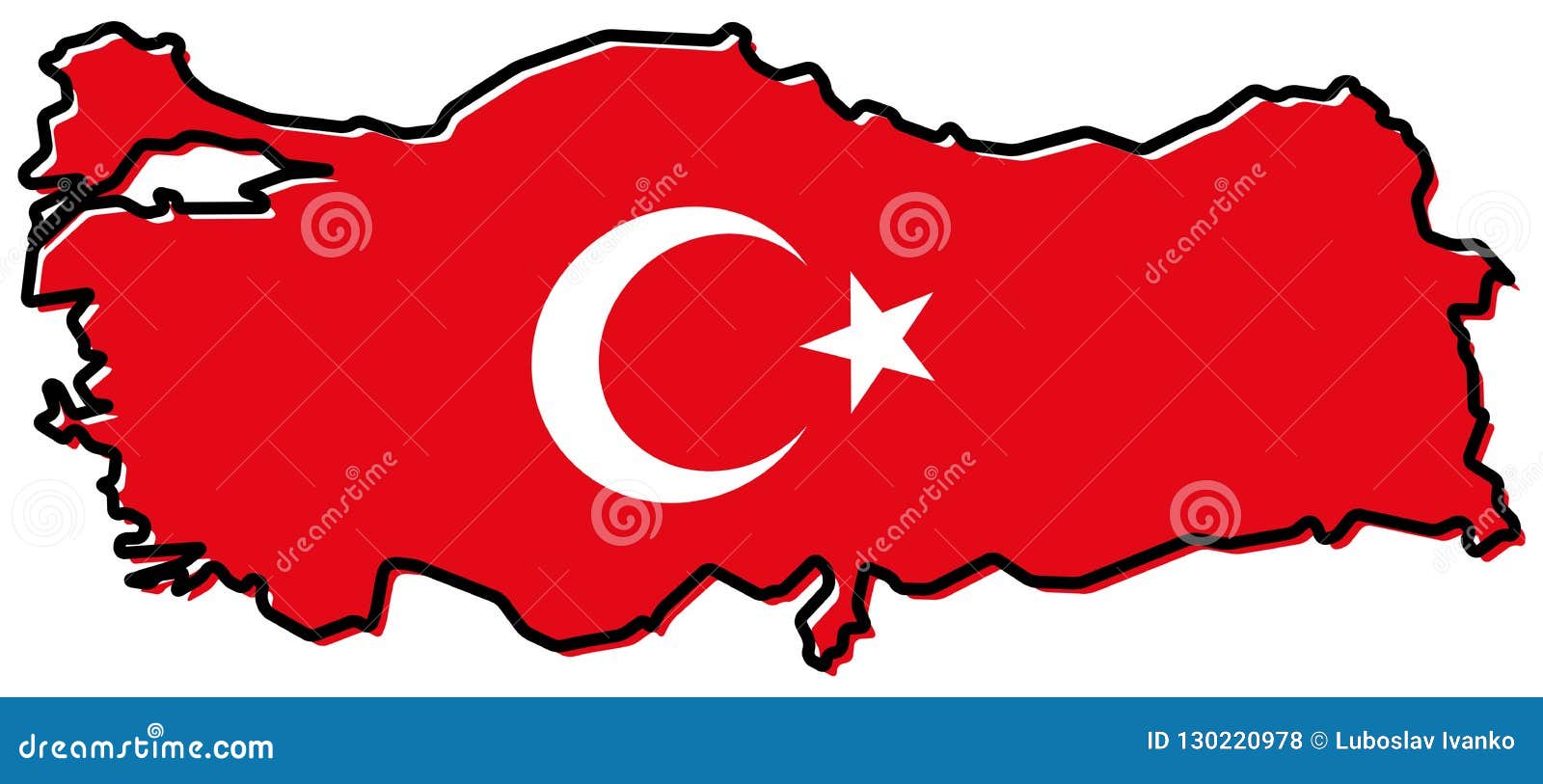 Simplified Map of Turkey Outline, with Slightly Bent Flag Under Stock