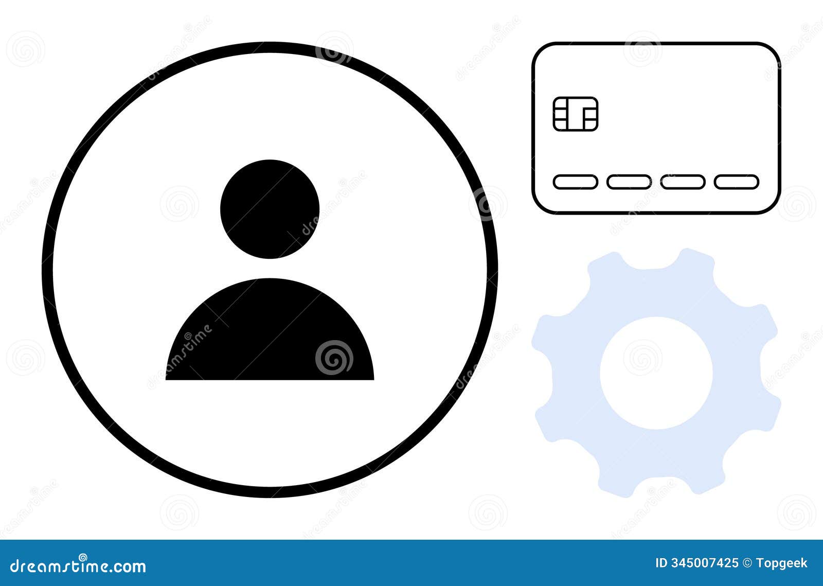 simplified user profile with id card and gear for account settings and management