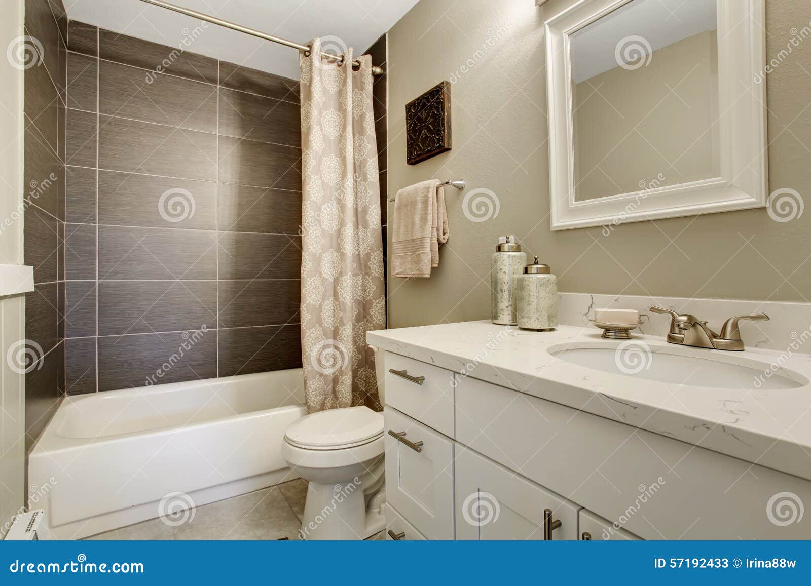Simplistic Bathroom Wth Grey and White Theme. Stock Image Image of