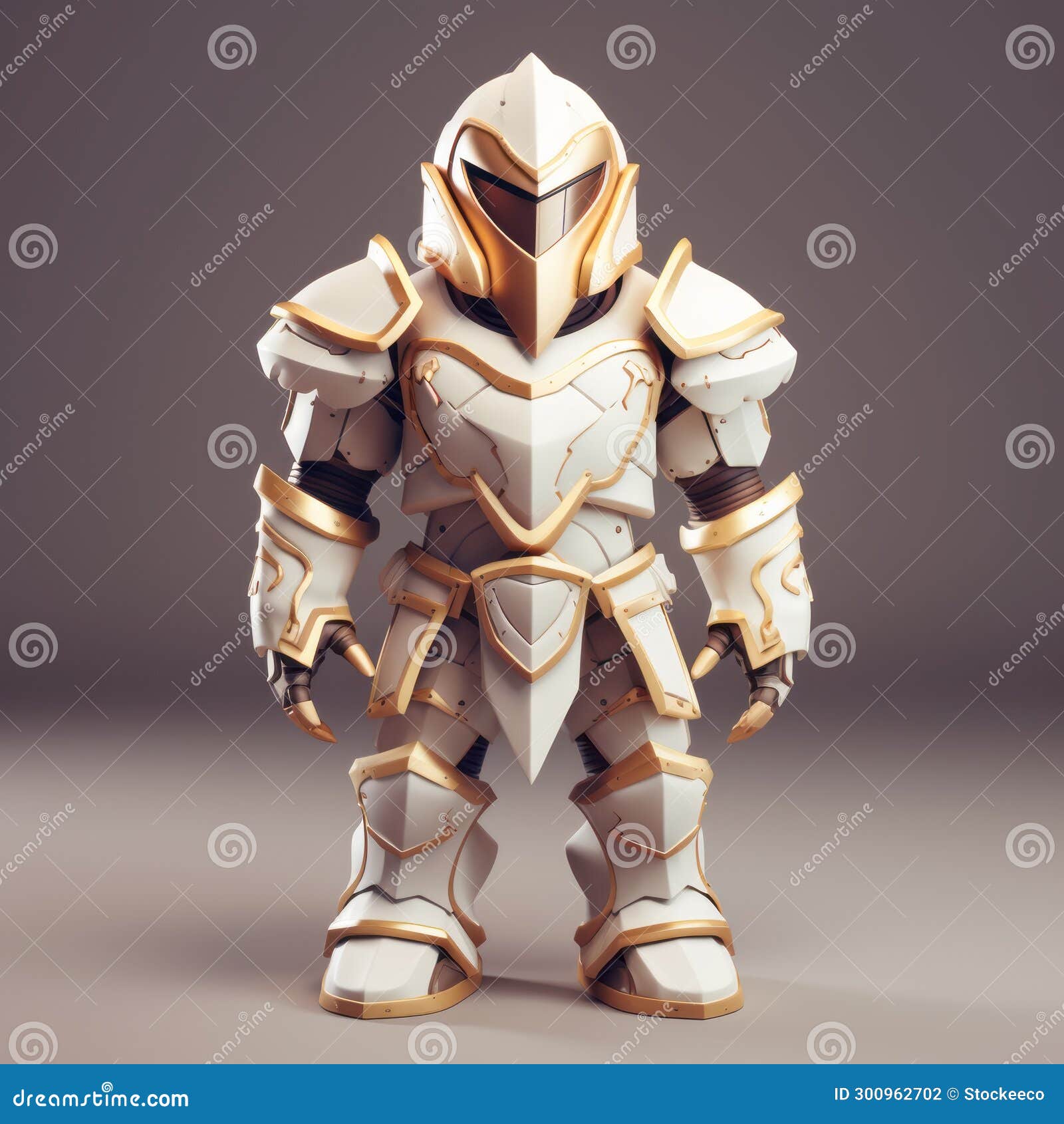simplistic cartoon style 2d white armor with gold detail