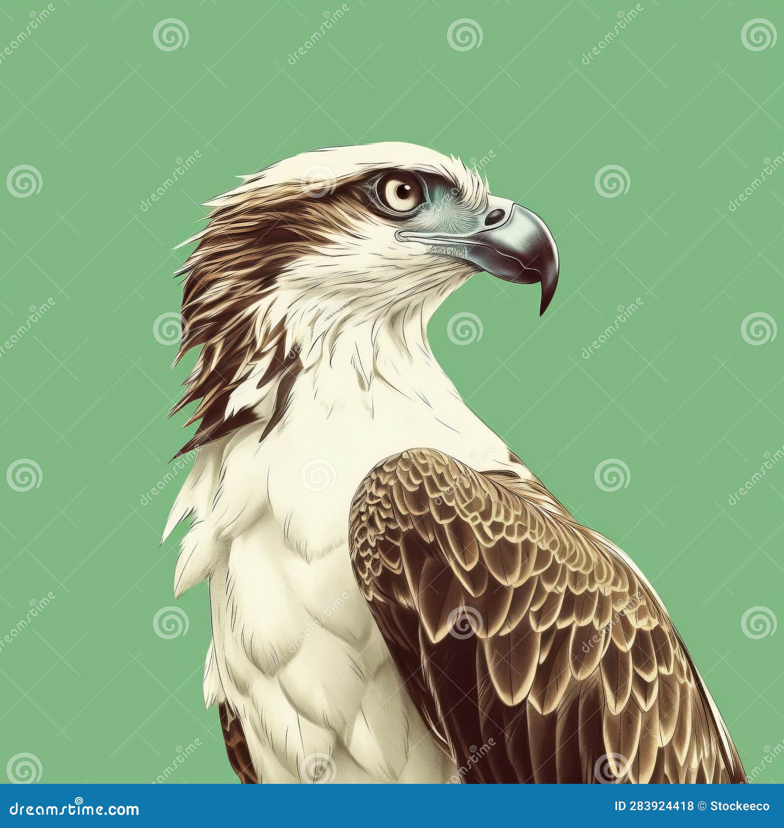 simplistic  art of an osprey in emerald and beige