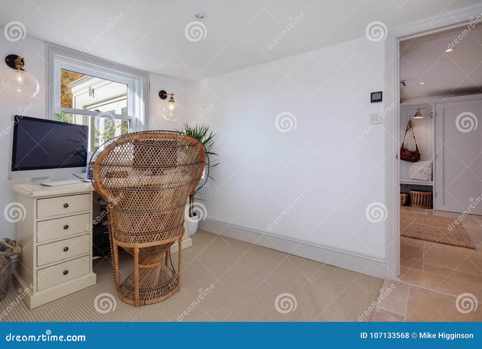 Residential Study With Table Chair And Computer Stock Photo