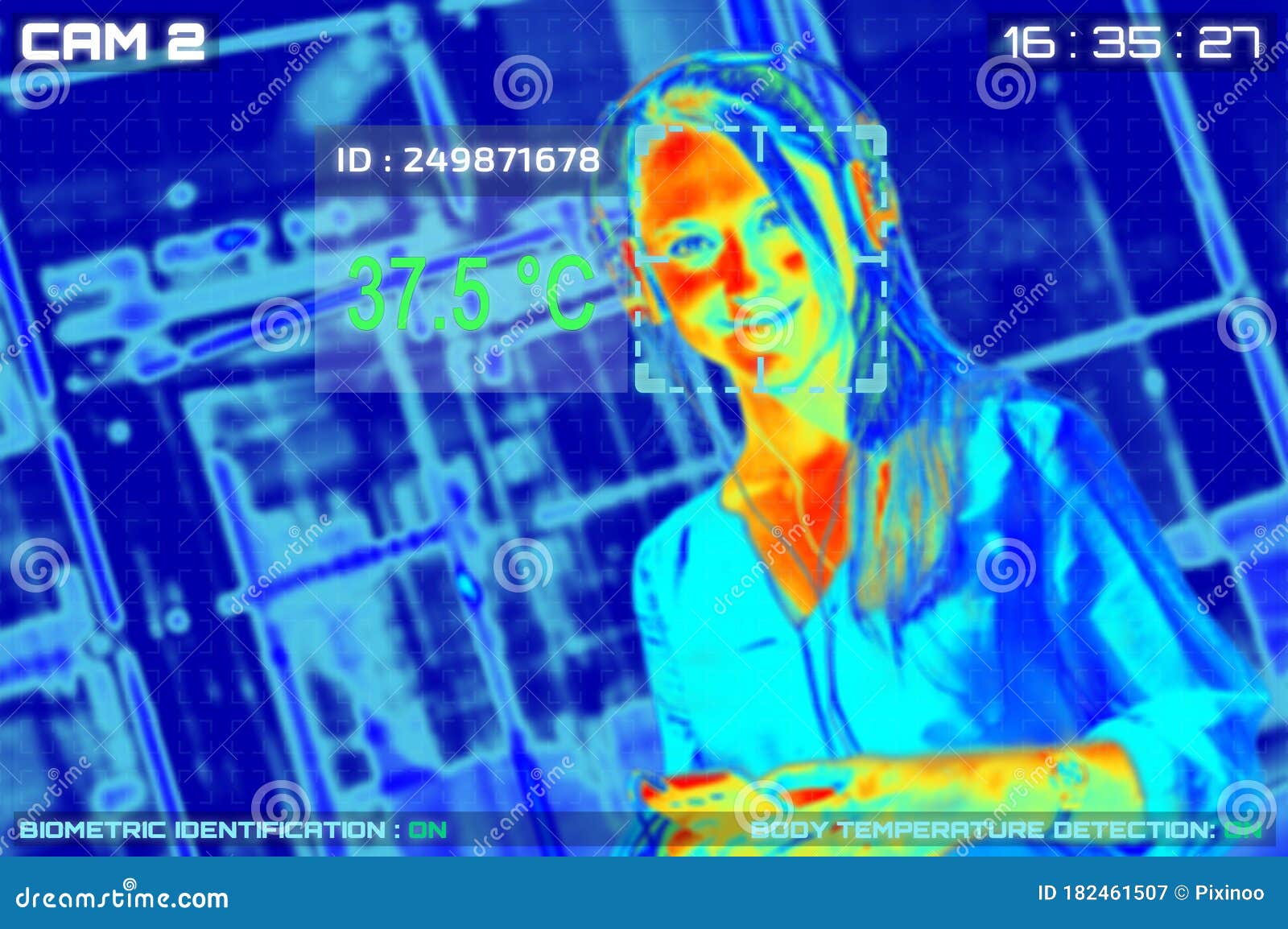 simulation of body temperature check by thermoscan or infrared thermal camera