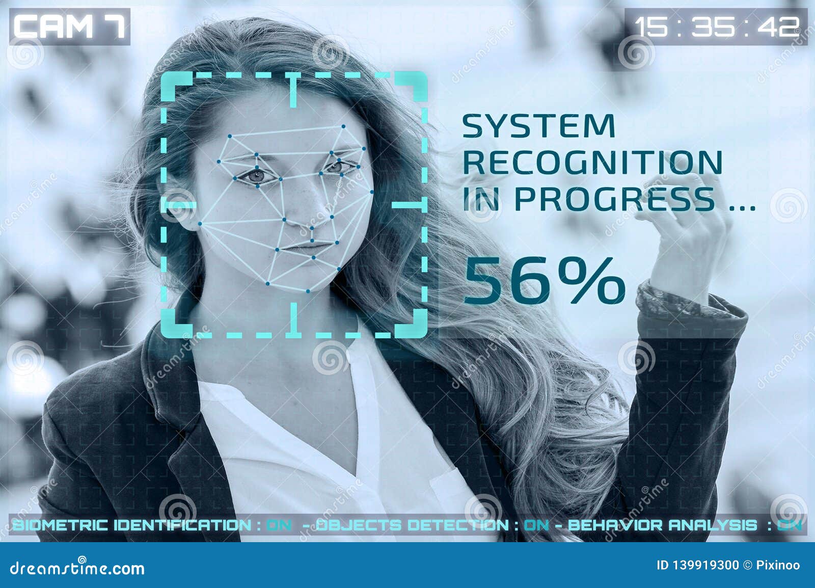 simulation cctv cameras with woman facial recognition