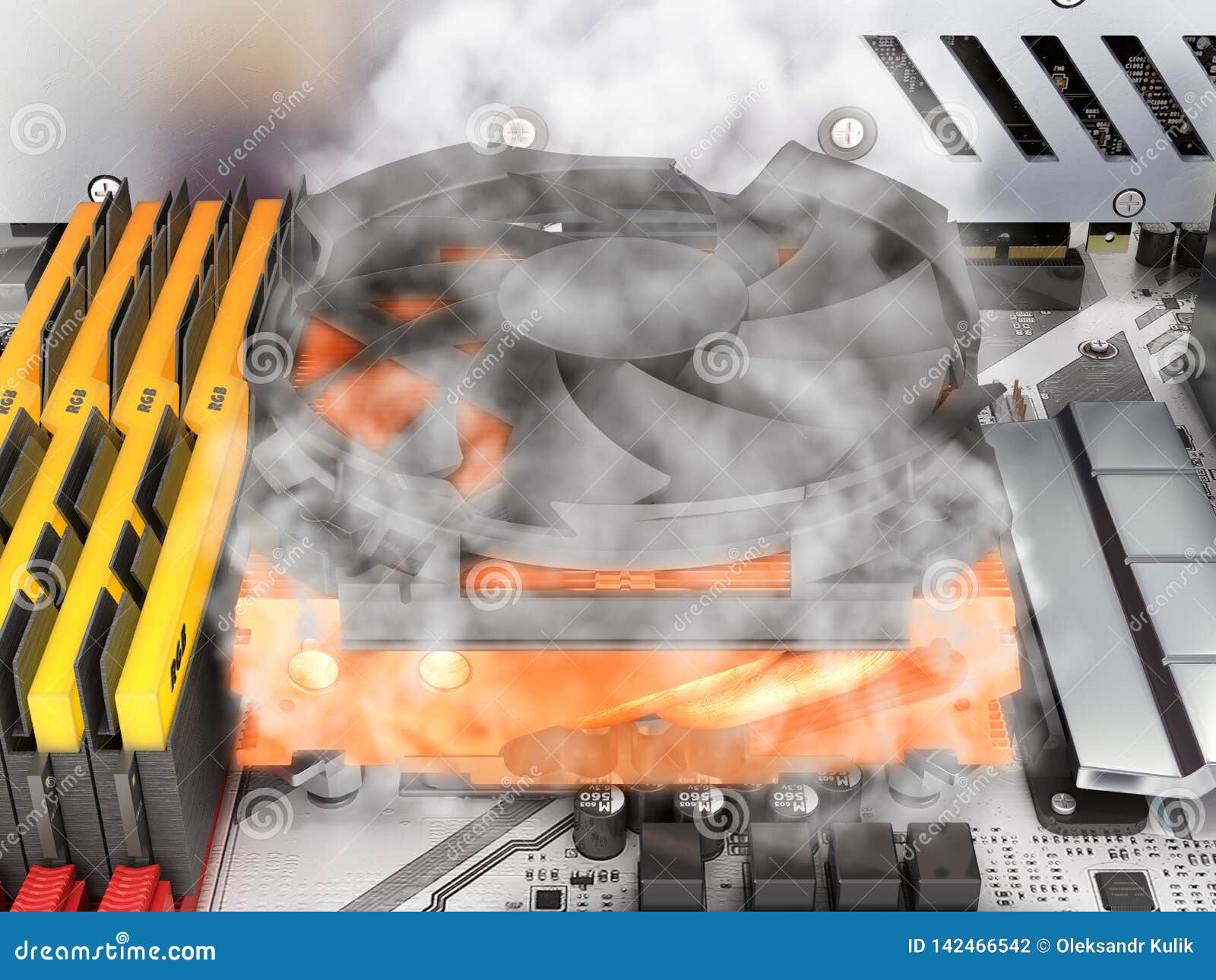 Simulation of CPU Overheating View of the Processor Cooling System 3d