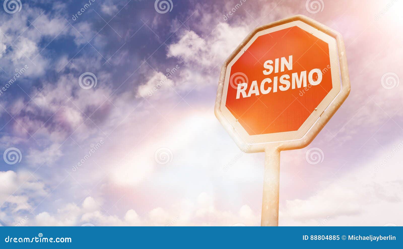 sin racismo, spanish text for no racism text on red traffic sign