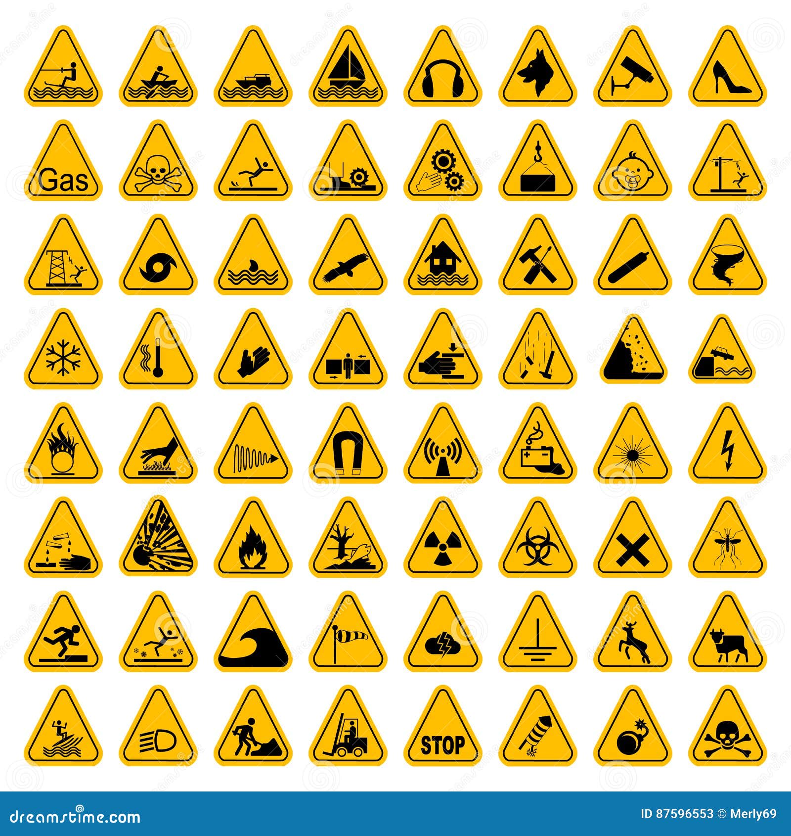 Conjunto de sinais de alerta de vetor vermelho e amarelo isolado.
