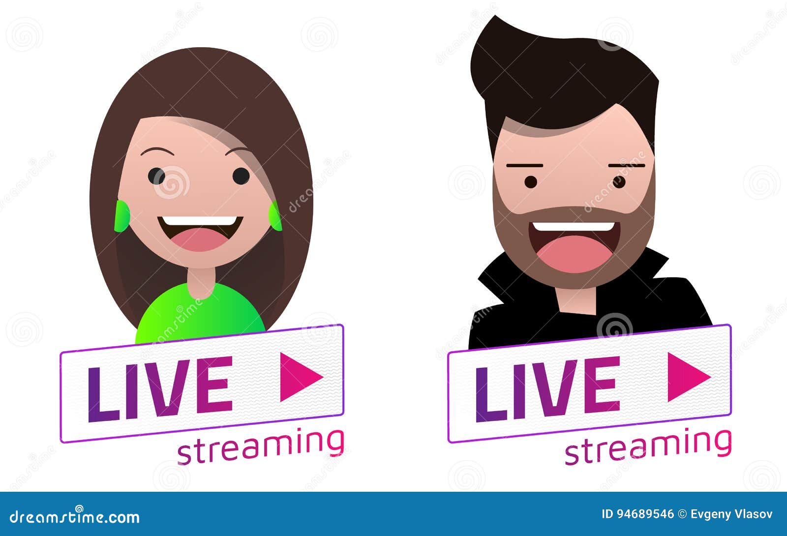 Vector o sinal de Live Stream com grupo masculino e fêmea do avatar Emblema, logotipo, crachá Inclinação da cor Projeto material liso Molde para o citybanner, o Web site, o projeto, a tampa e o mais Fundo branco Ilustração EPS10