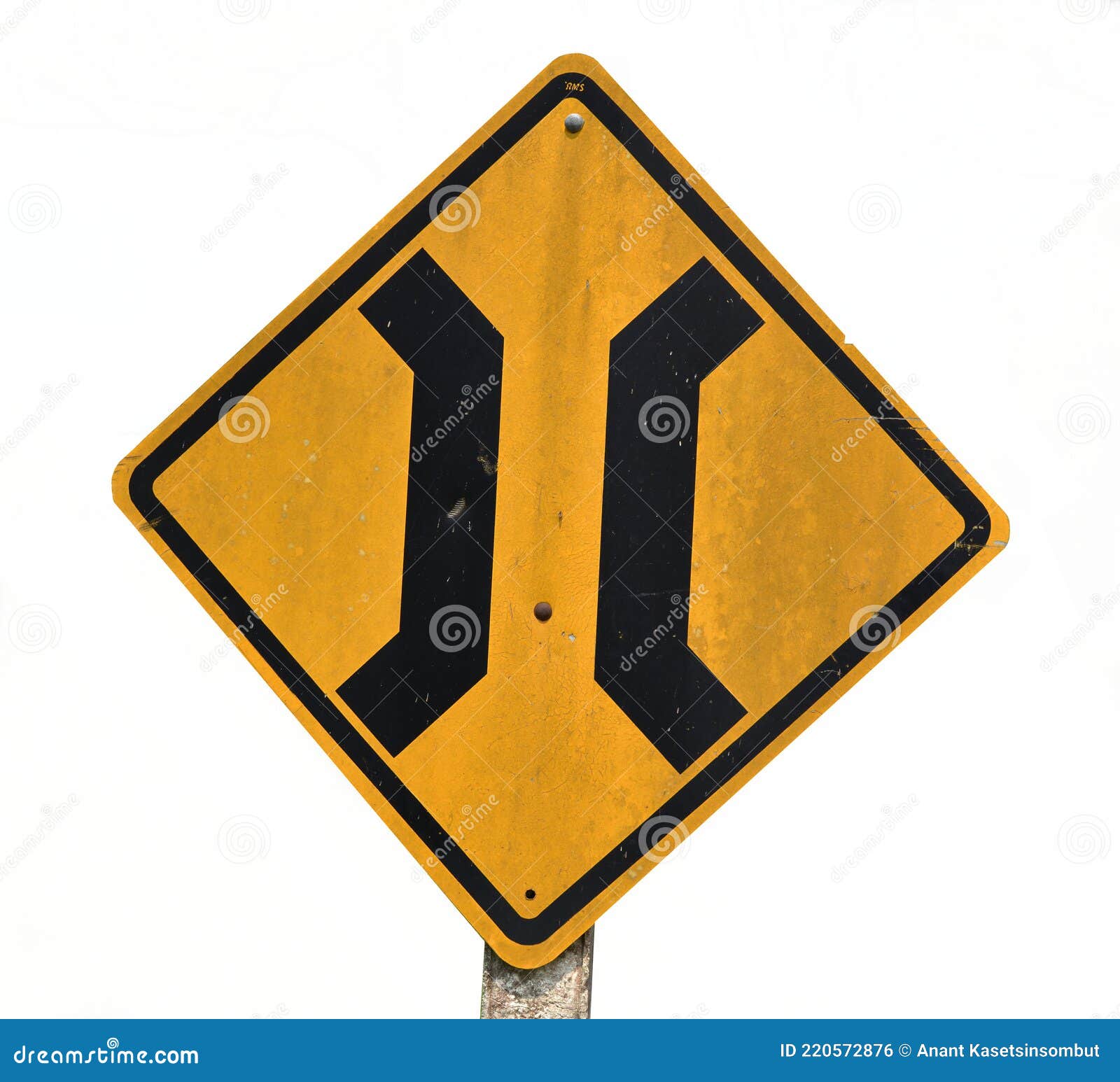 Sinal de aviso amarelo - Estrada áspera à frente - Isolado fotos