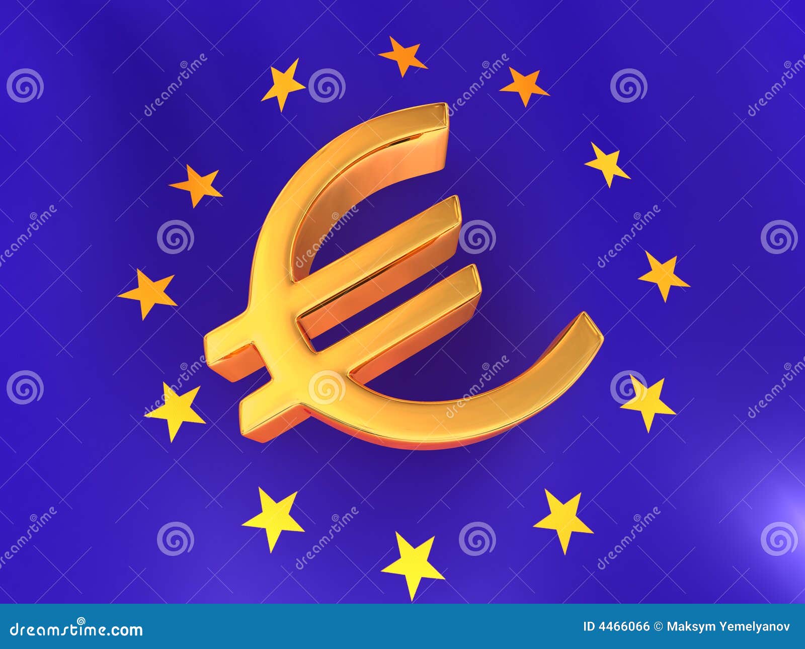 Sinal do euro na bandeira européia. Ilustração tridimensional muito bonita, figura. 3d