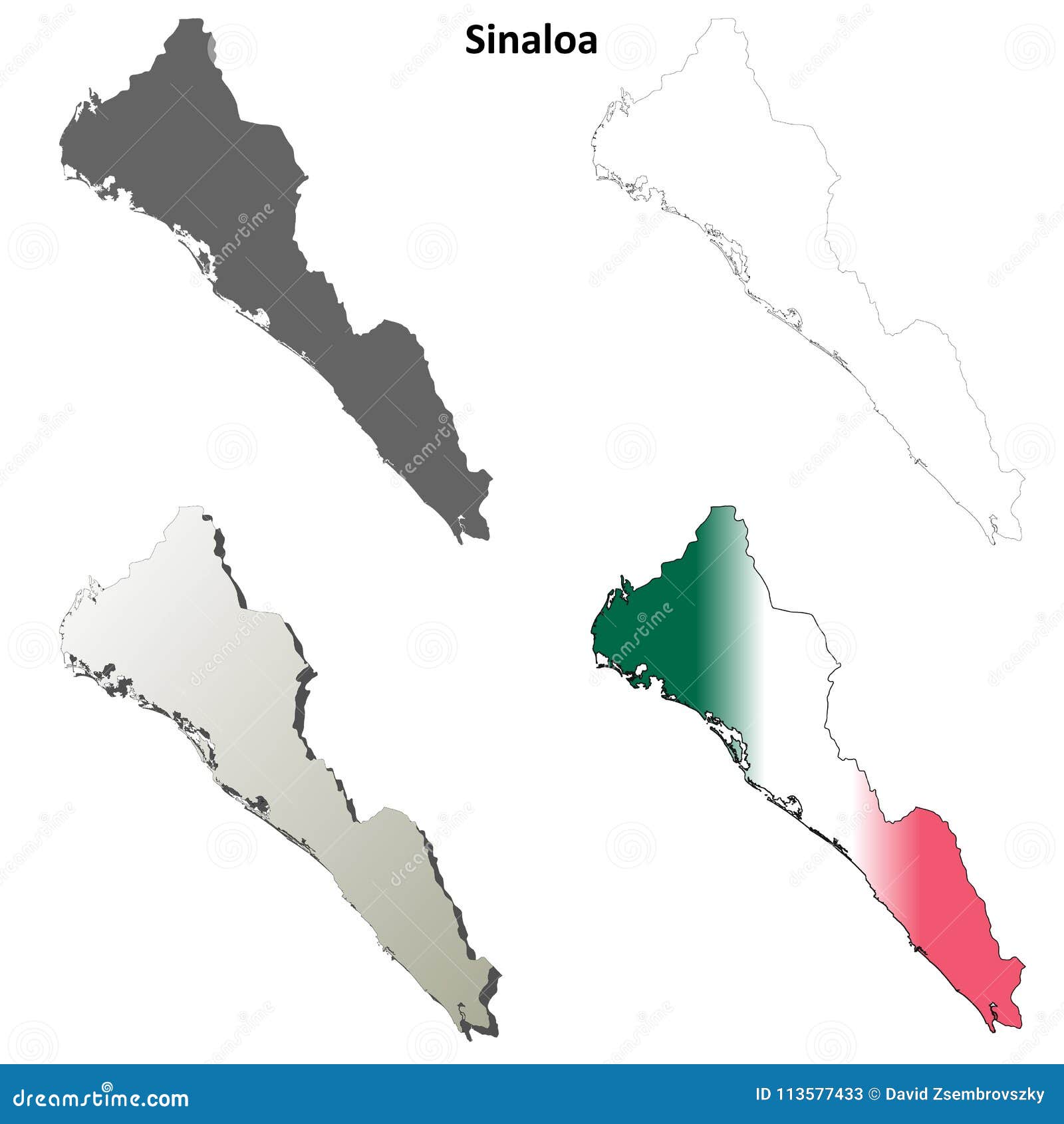 sinaloa blank outline map set