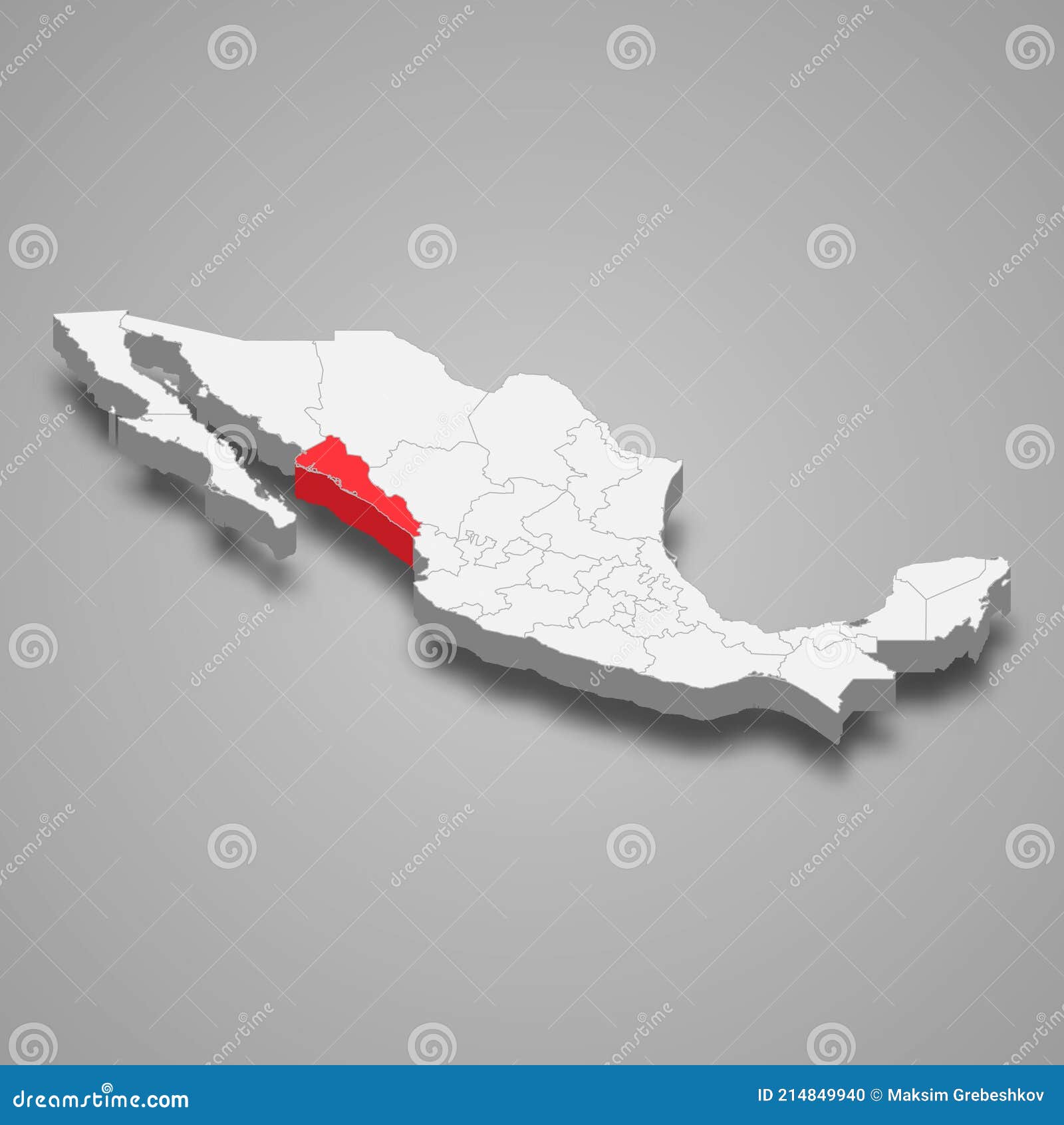 sinaloa region location within mexico 3d map