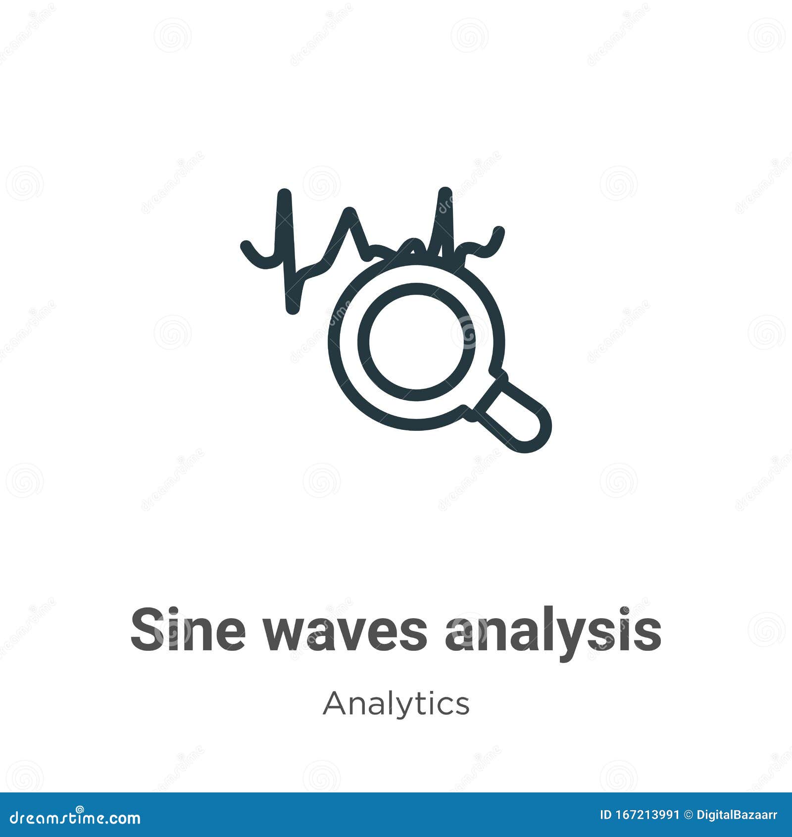 sine waves analysis outline  icon. thin line black sine waves analysis icon, flat  simple   from