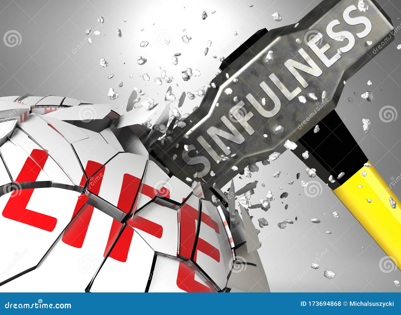 sinfulness and destruction of health and life - ized by word sinfulness and a hammer to show negative aspect of sinfulness,