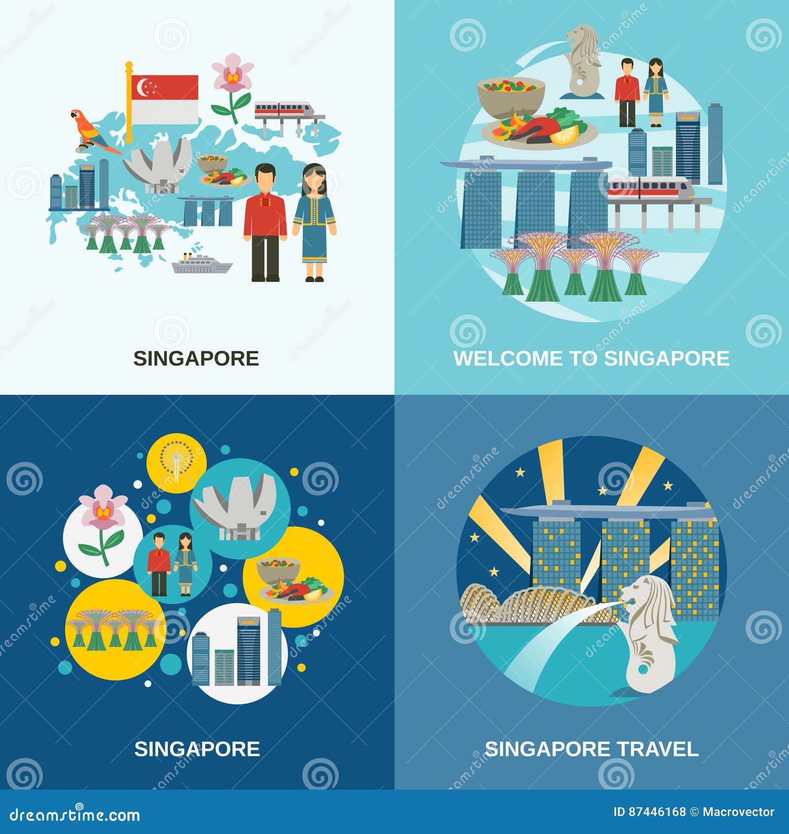 Singapore Culture 4 Flat Icons Composition Editorial Stock Photo ...