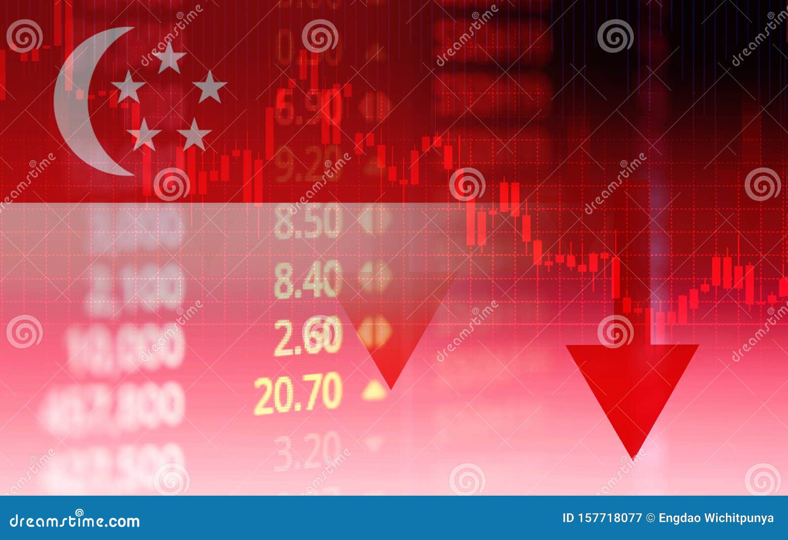 Singapore Stock Exchange Market Trading Graph Business Crisis Red Price
