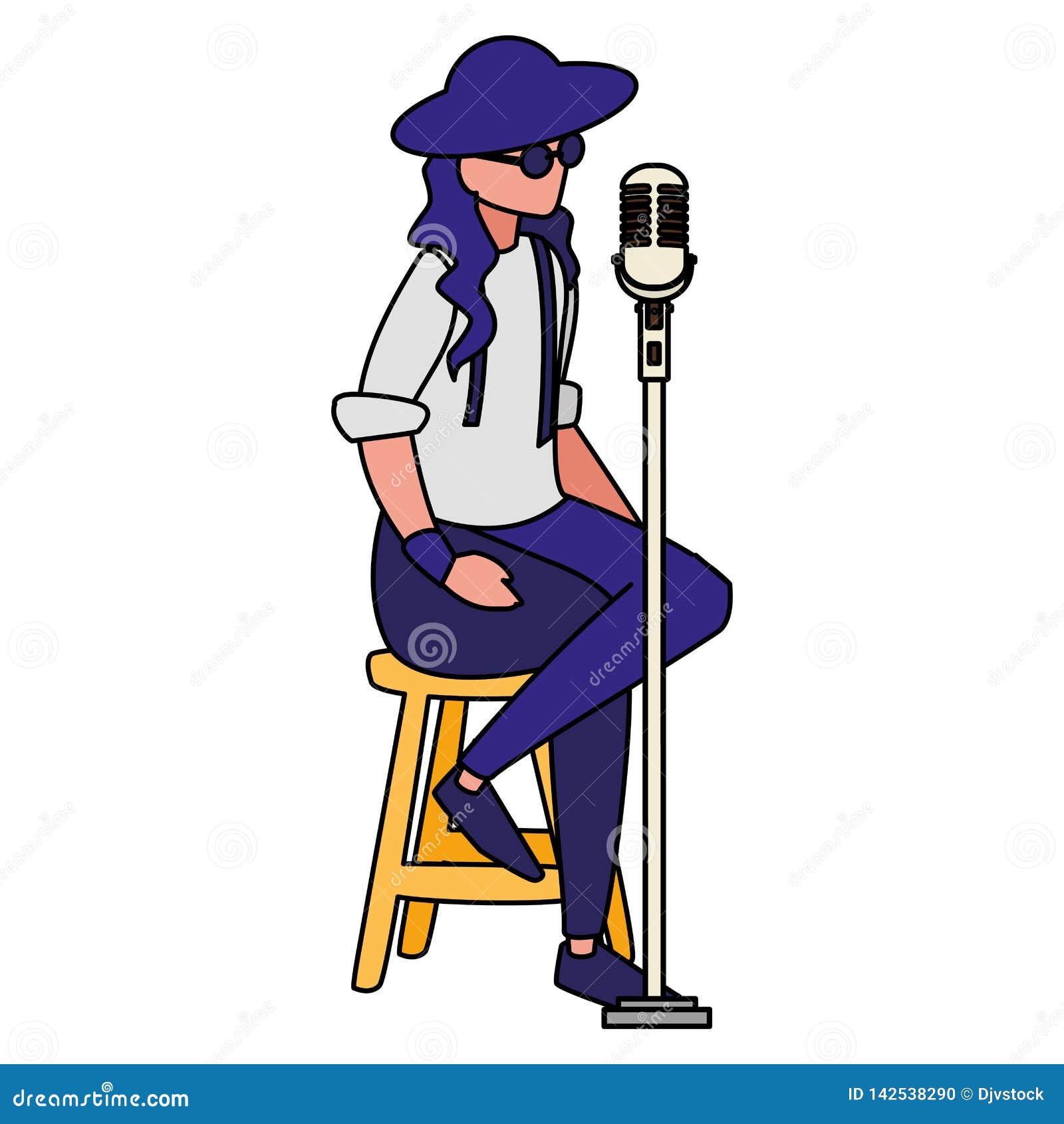 Singer with Microphone Character Stock Vector Illustration of