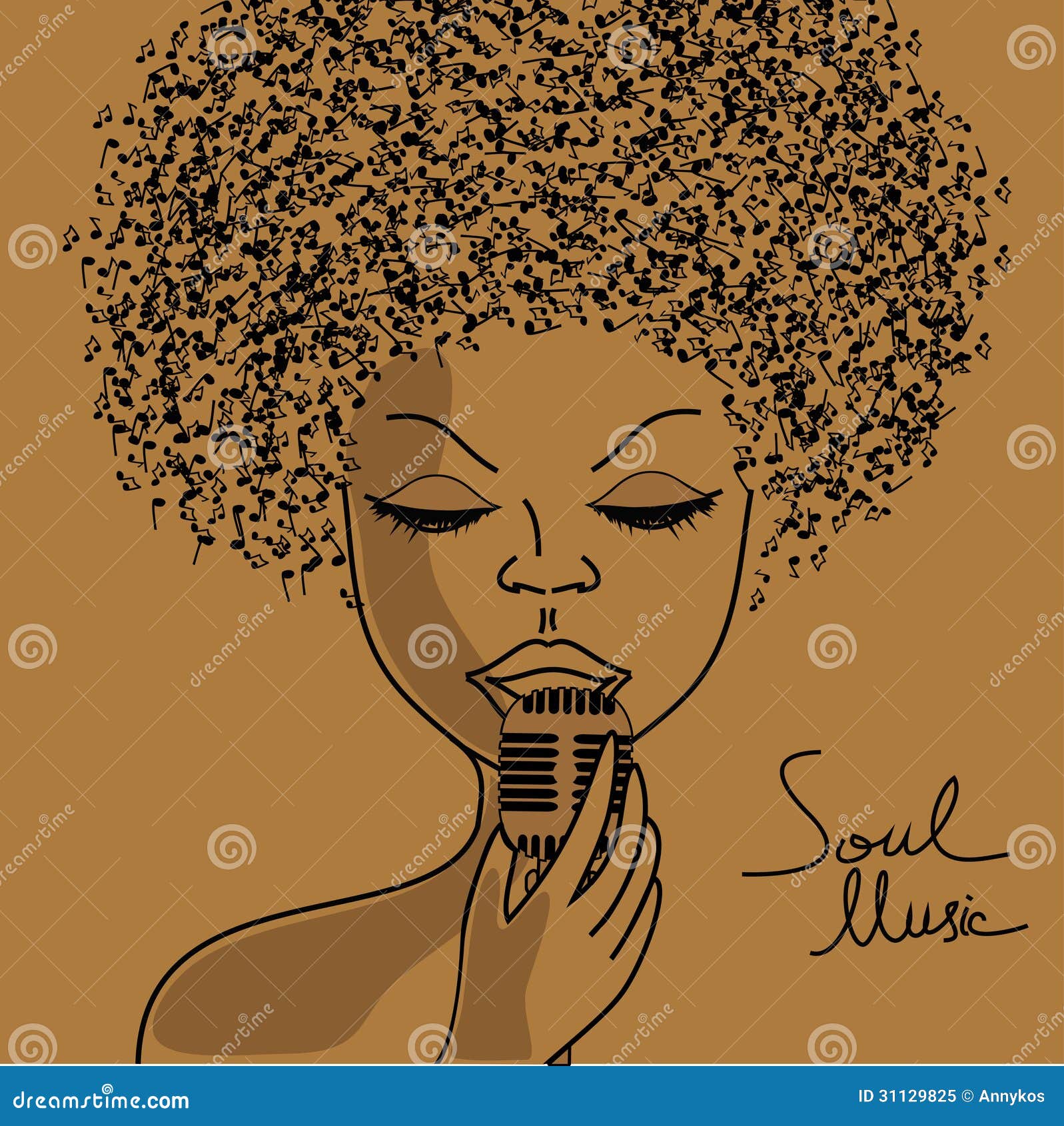Singer Silhouette With Musical Notes Hair Stock Vector 