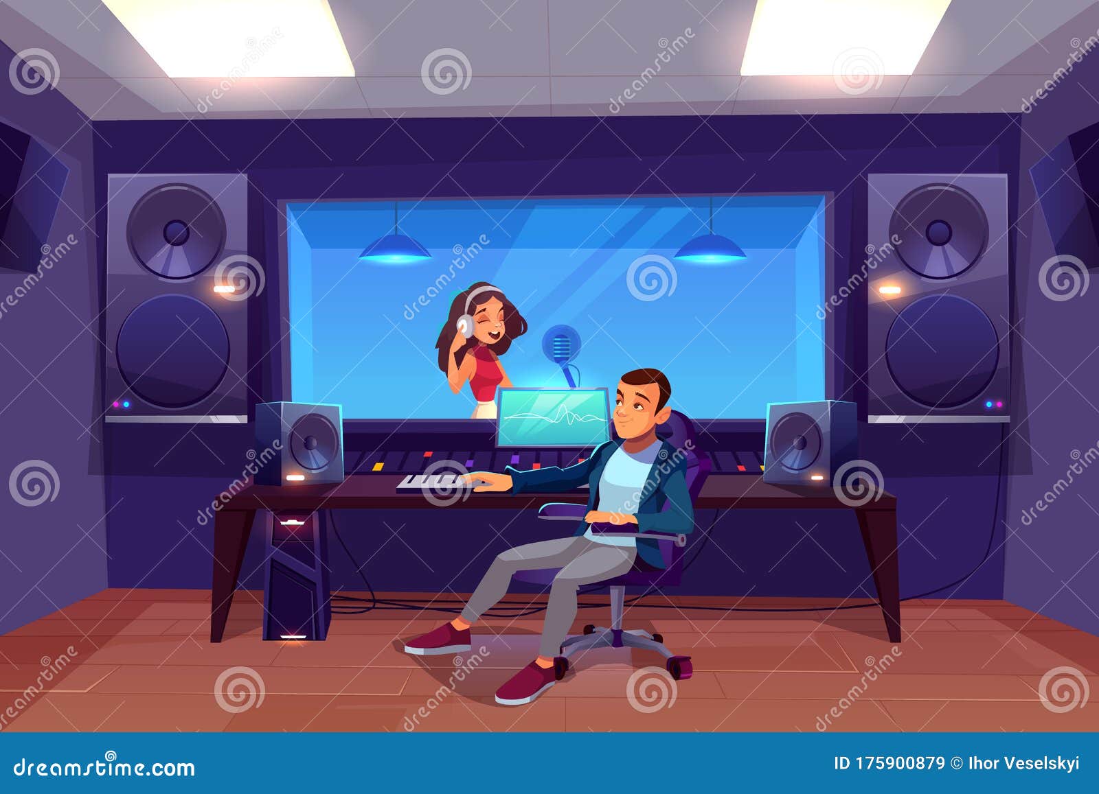 Singer and Sound Engineer in Recording Studio Stock Vector ...