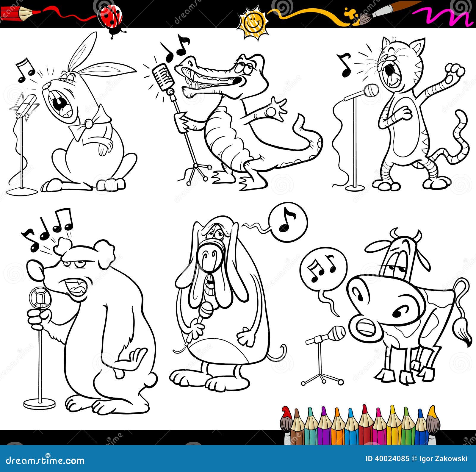 Download Singing Animals Set For Coloring Book Stock Vector - Image: 40024085