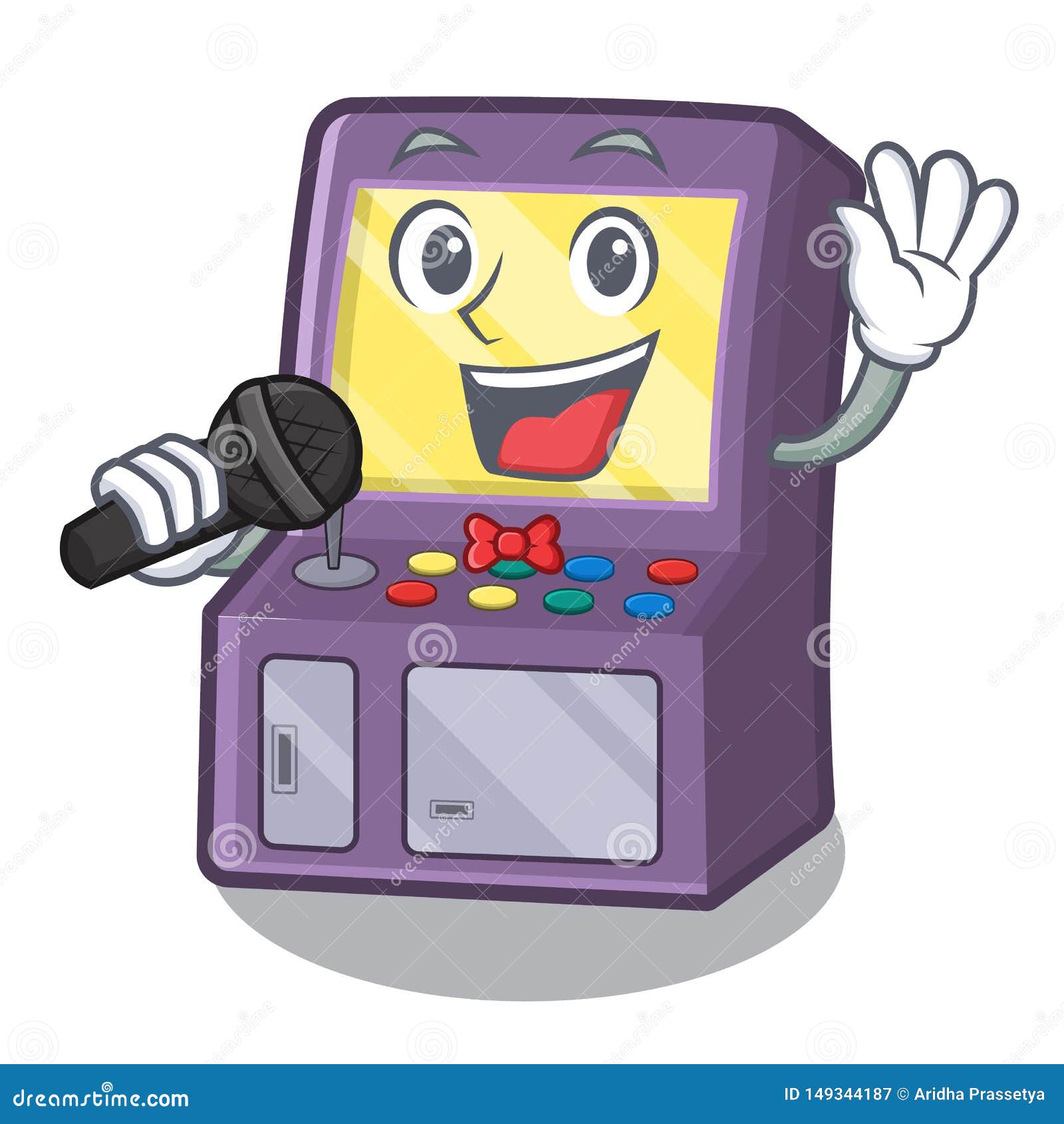 Singing Arcade Machine Next To Mascot Table Stock Vector - Illustration ...