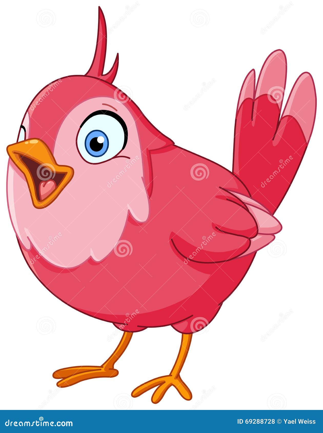 Singing bird. Vector illustration of a pink bird singing