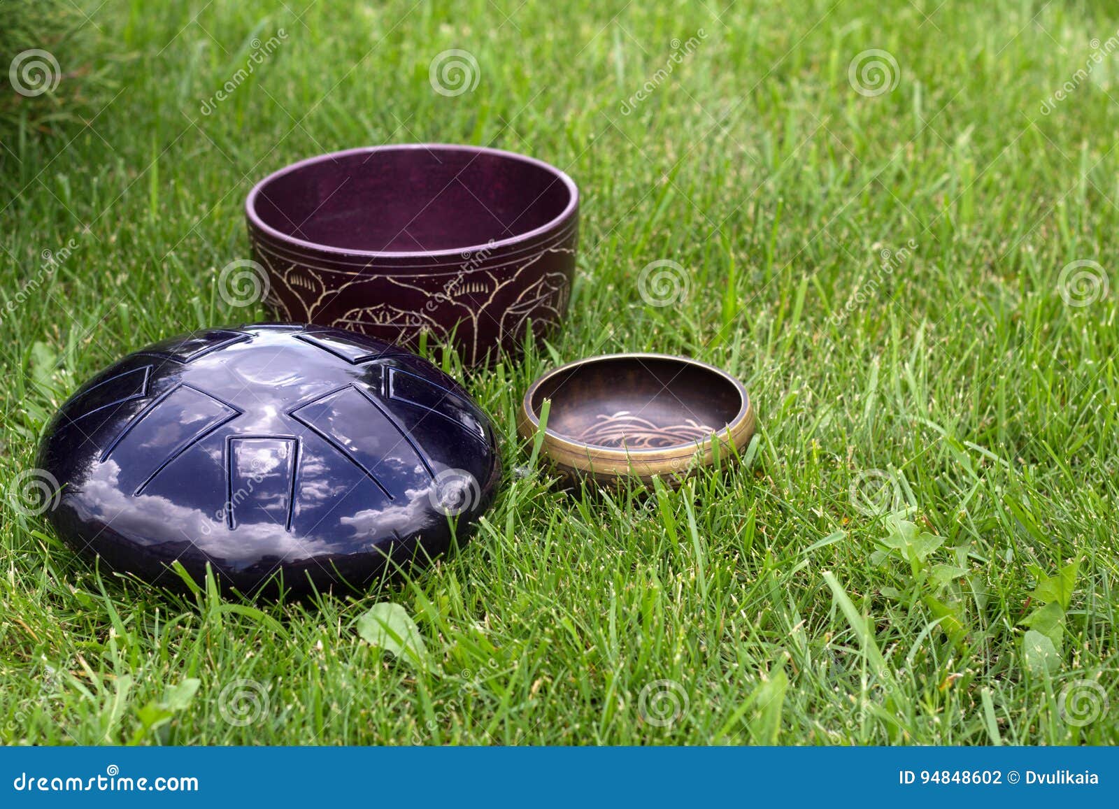 Singing Bowls and Steel Tongue Drum Stock Photo Image of tibetan