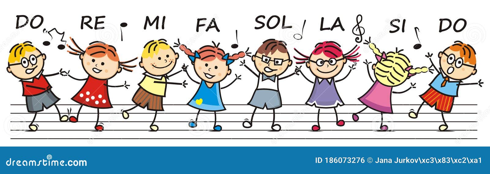 singing and dancing children, do,re,mi,fa,sol,la,si,do, eps.