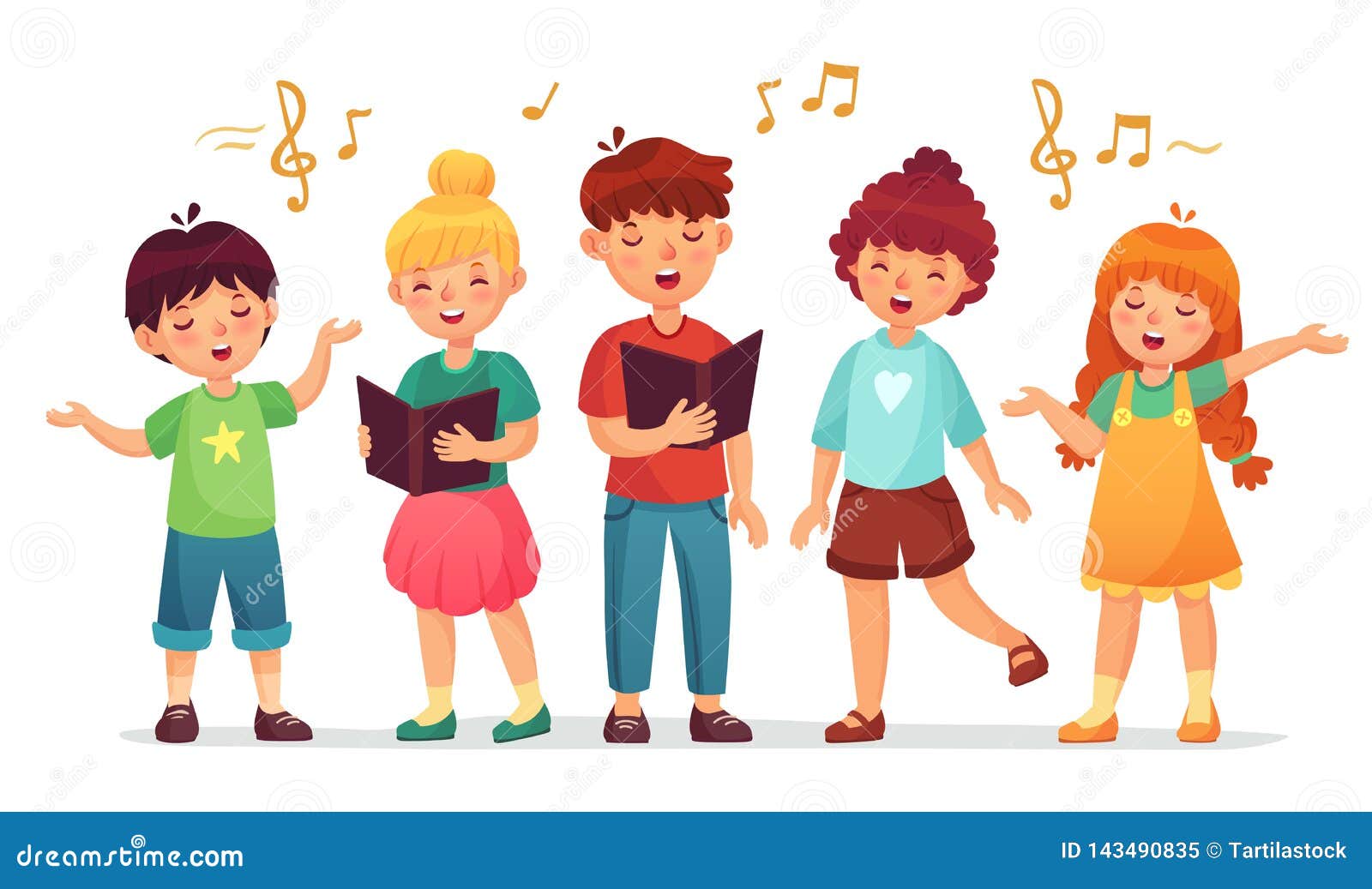 singing kids. music school, kid vocal group and children choir sing cartoon  
