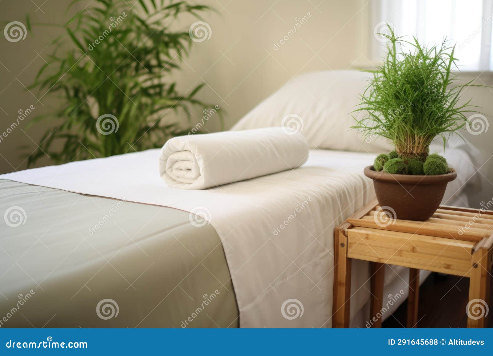 Single Bed with a Bamboo Pillow on Top Stock Photo Image of home