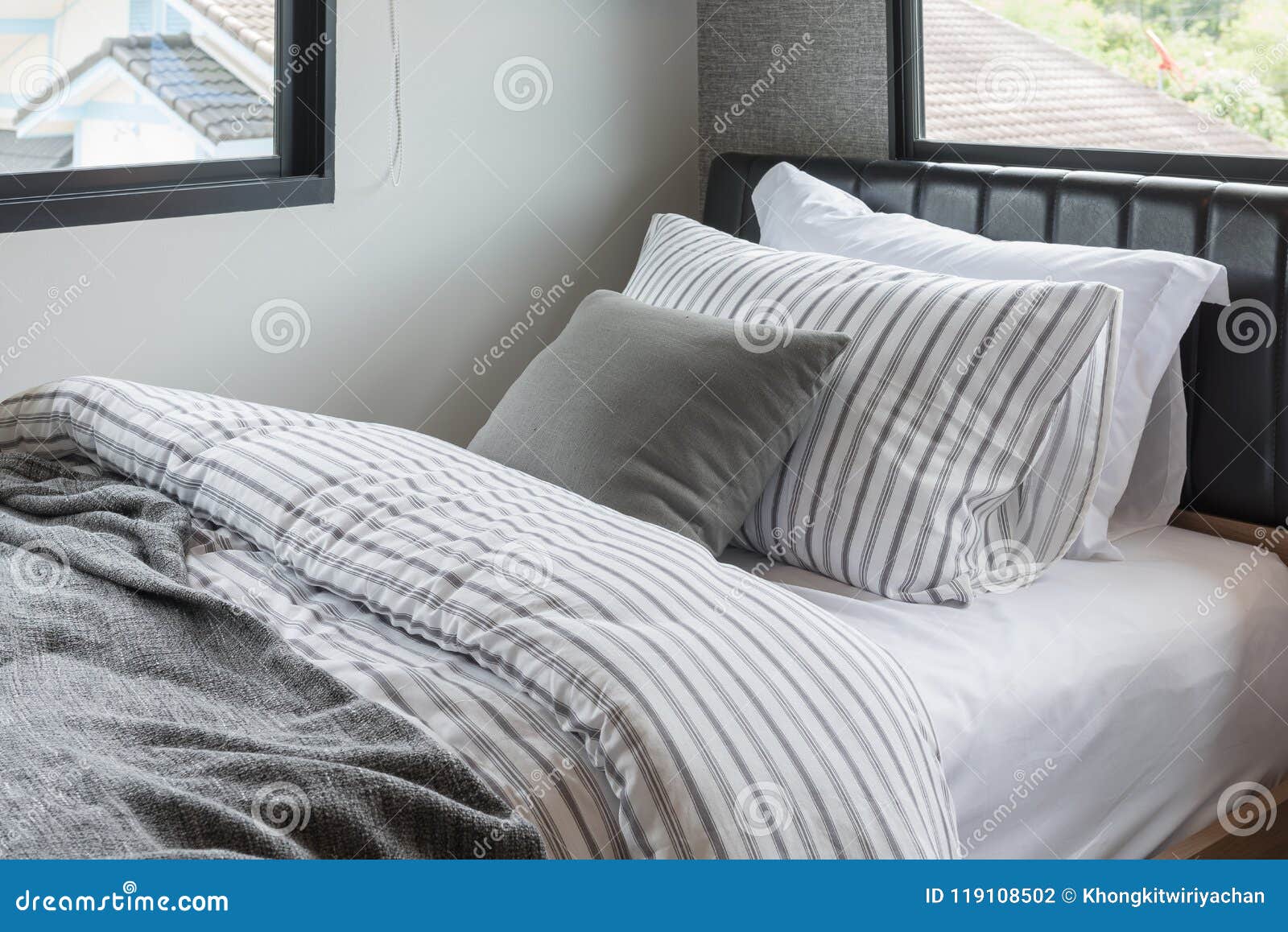 Single Bed In Modern Bedroom Stock Photo Image Of Bedding