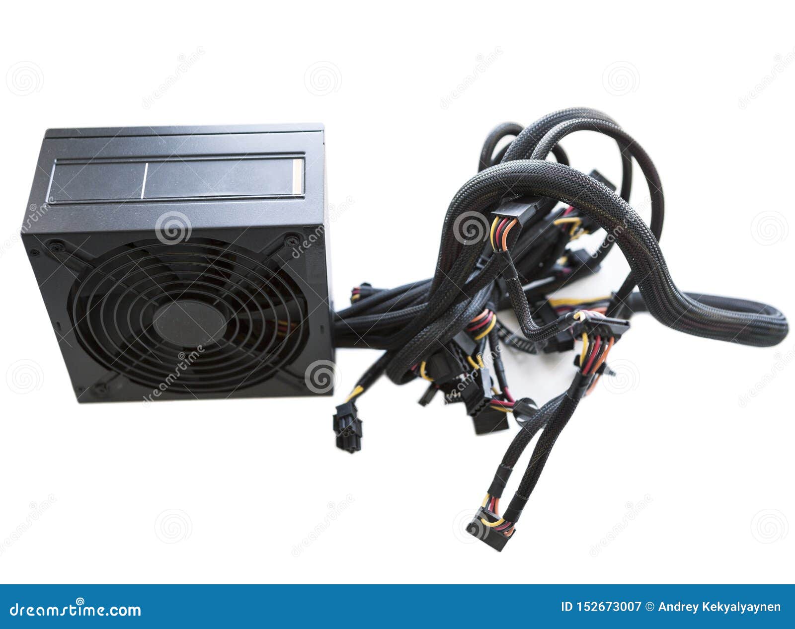 Single Black Power Supply For PC With Wires Isolated On White Background Stock Image Image of