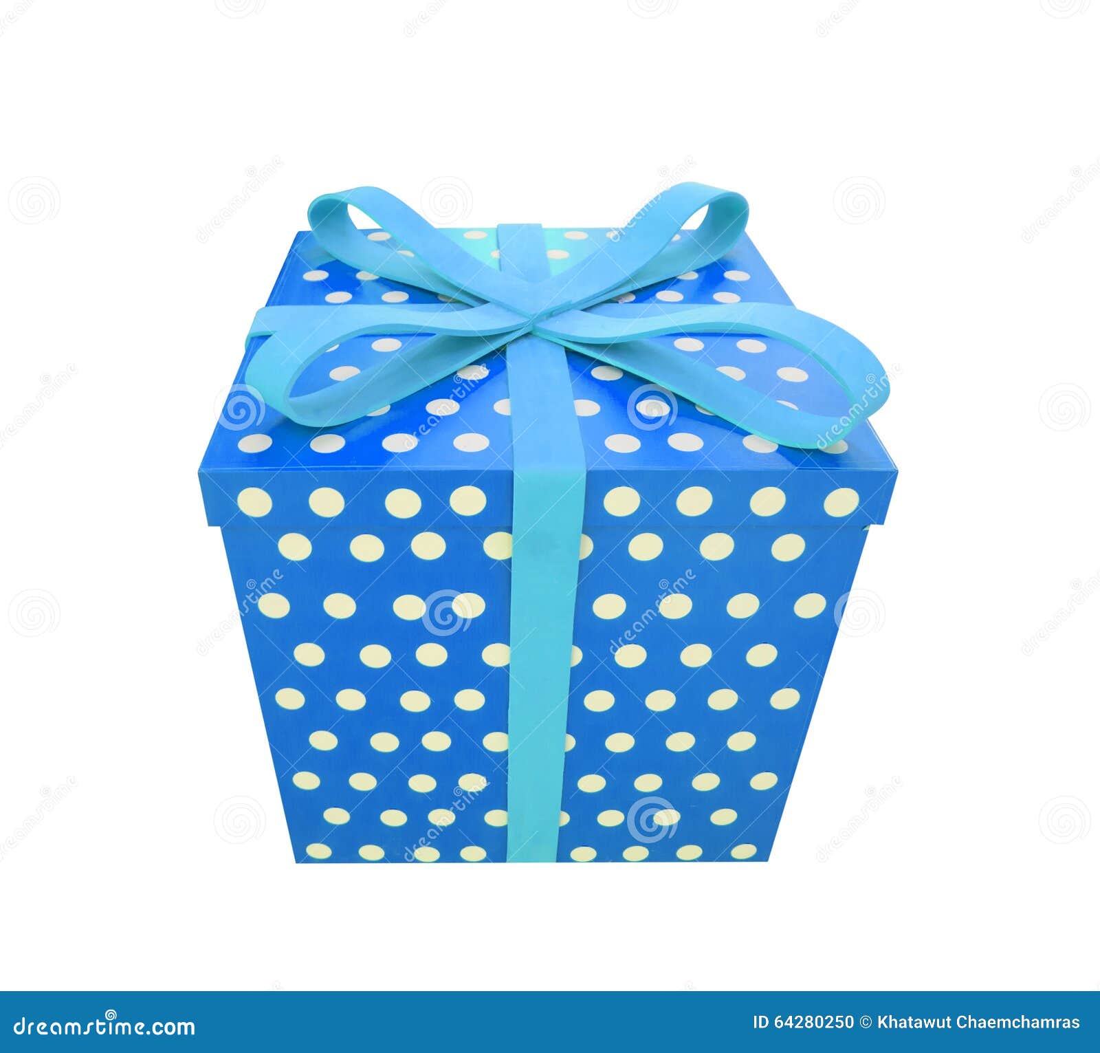 Single Blue Gift Box With Ribbon Isolated On White Stock