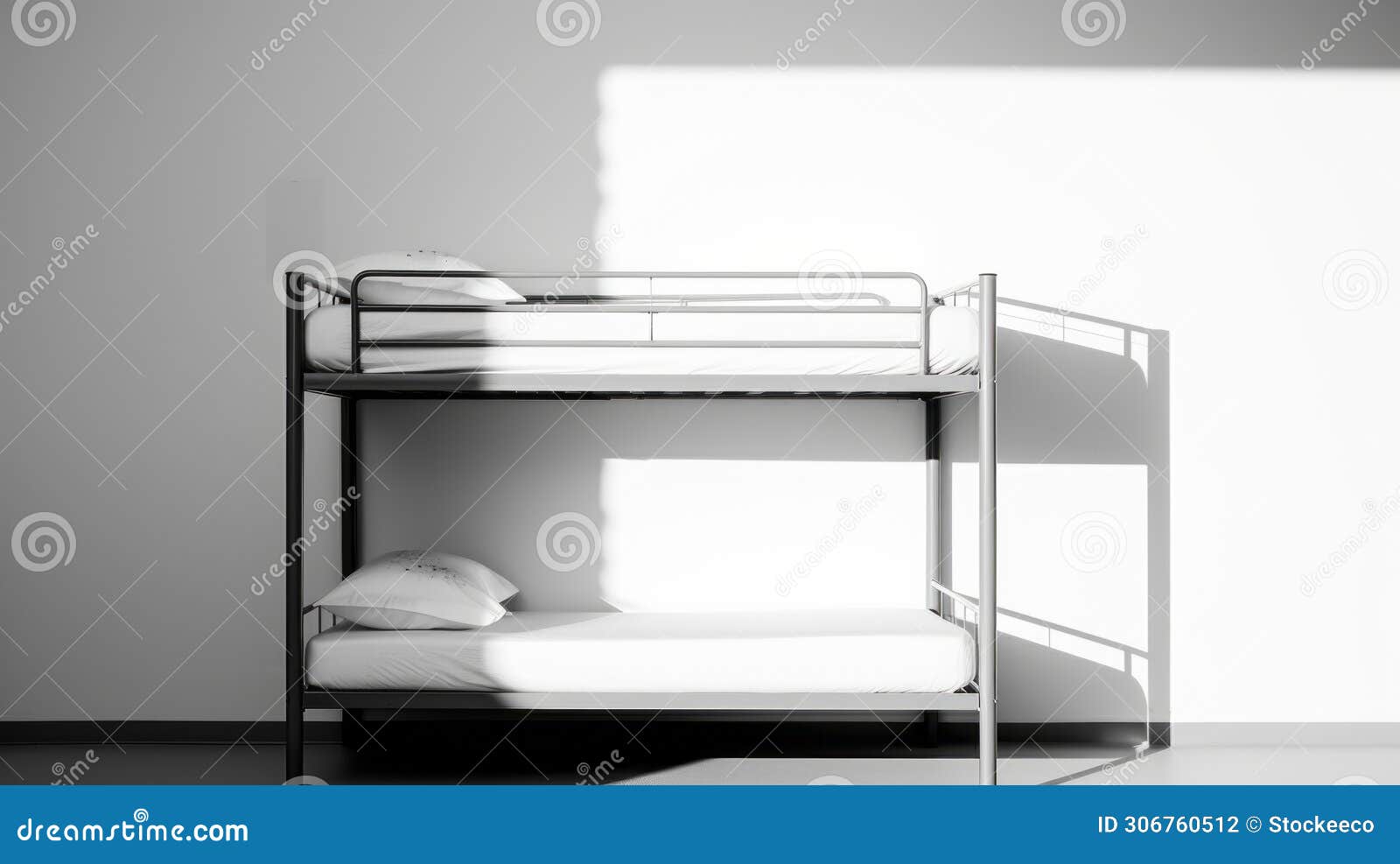 modern white bunk bed with moody shadows - consumer culture critique