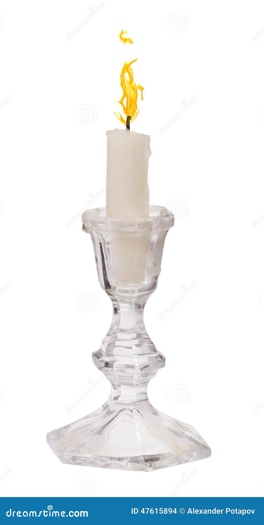 Single Candle with Flame in Candlestick Stock Photo Image of object