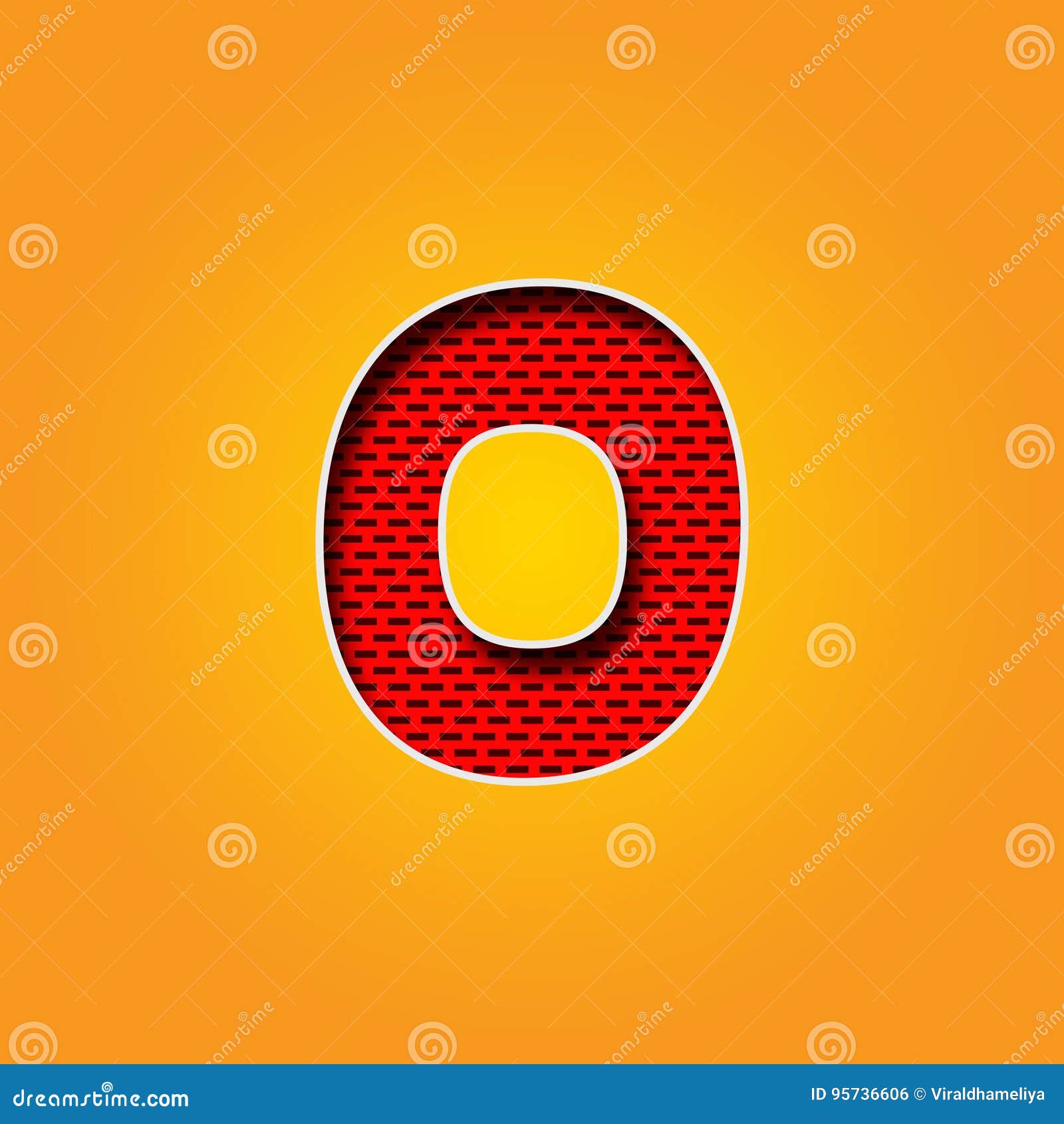 single character 0 zero font in orange and yellow color alphabet