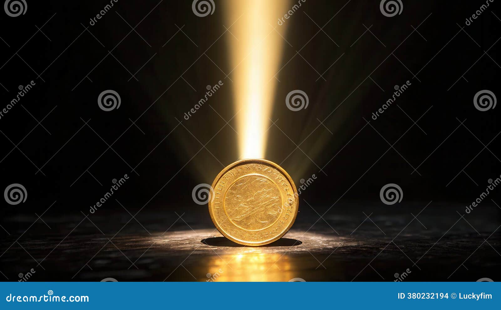 Single Coin Illuminated by Beam of Golden Light Rising from it Stock  Illustration - Illustration of shine, precious: 380232194
