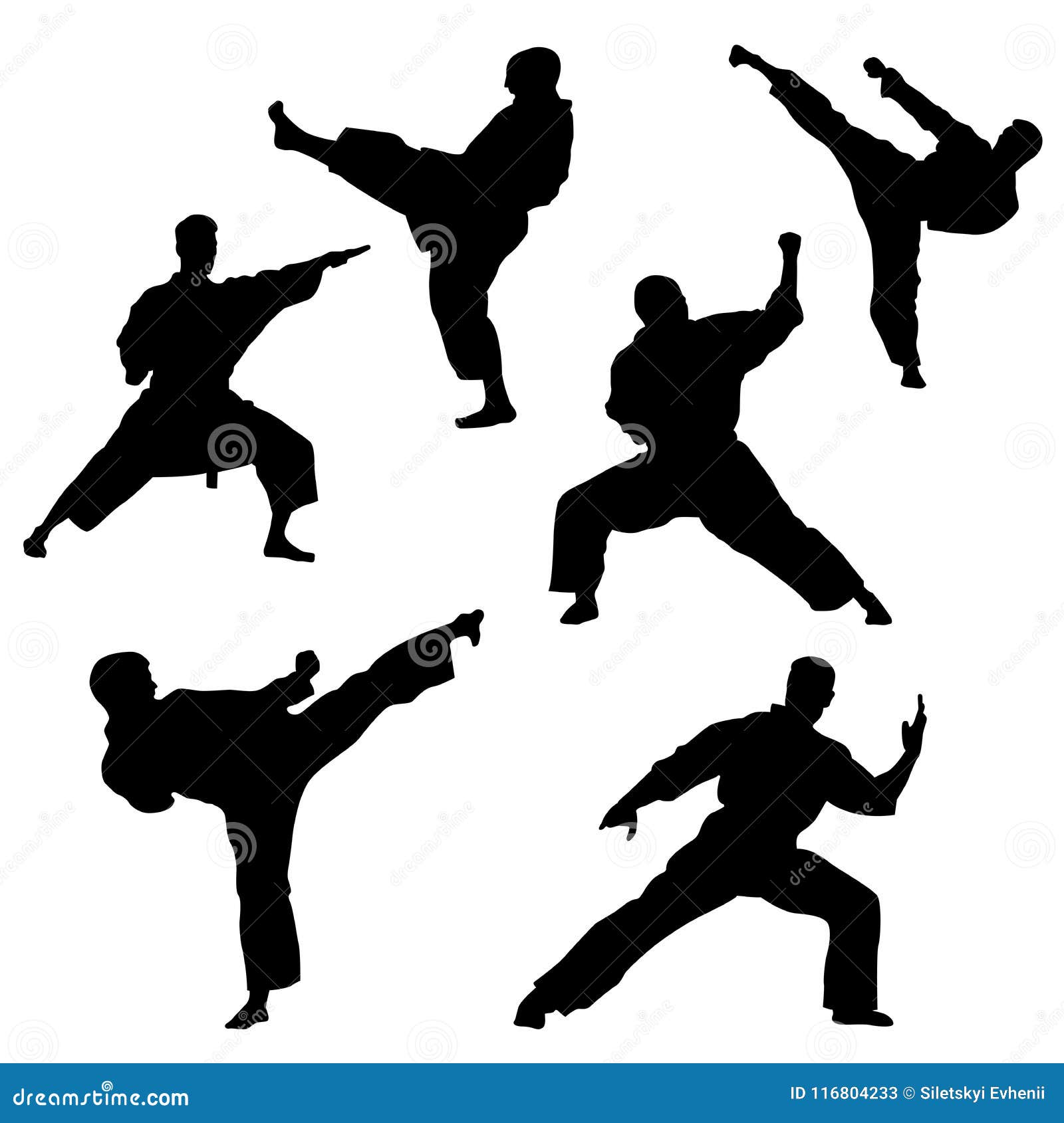 Single Combats, a Set of Silhouettes of a Karate in Different Poses ...