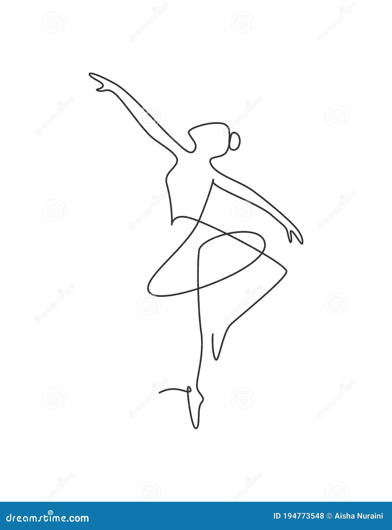 Single Continuous Drawing Ballerina in Ballet Motion Dance Beauty Minimalist Dancer Concept Logo, Scandinavian Poster Illustration - of person, minimalist: 194773548