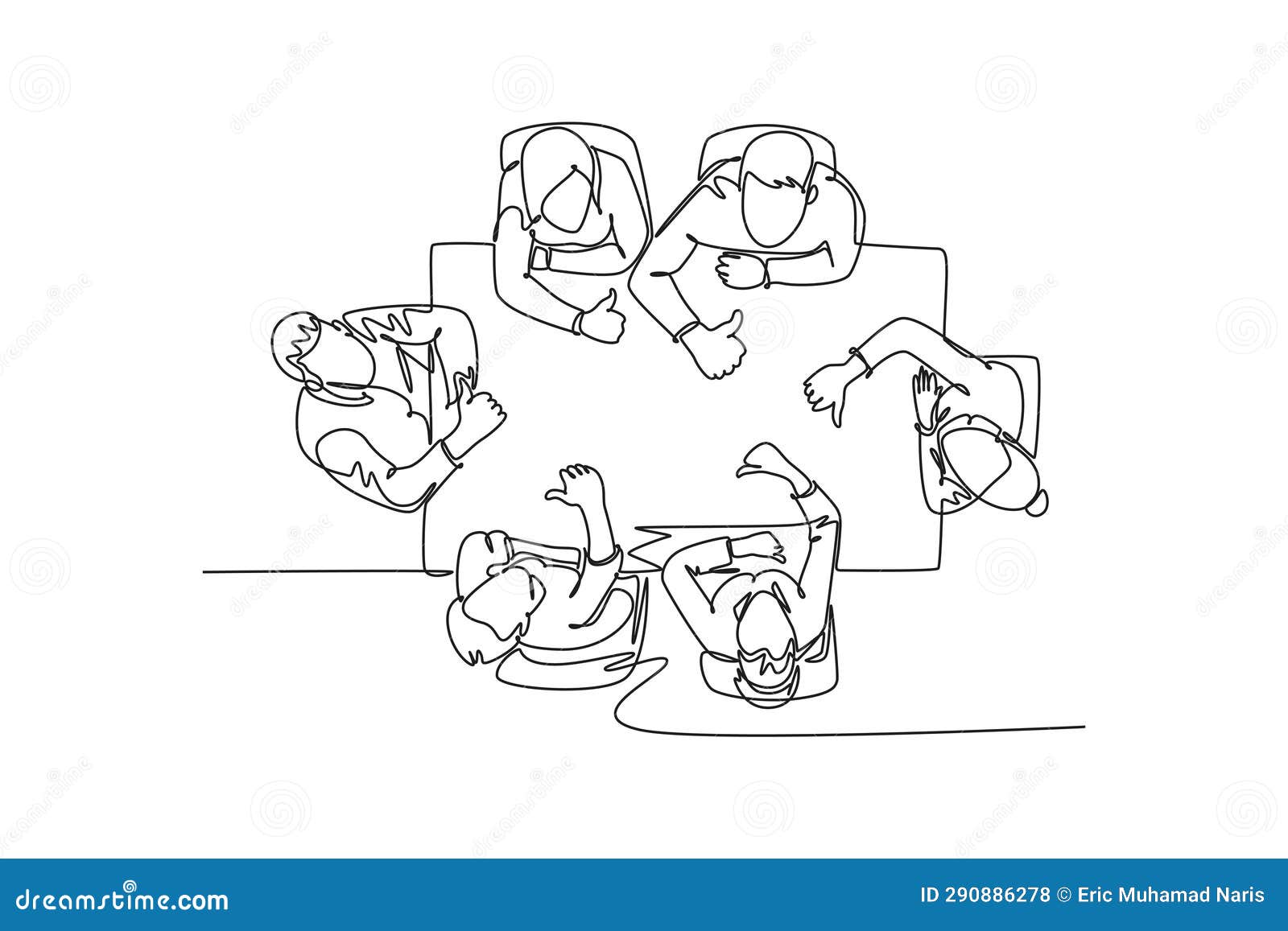 Single Continuous Line Drawing Top View of Young Happy Businessmen ...