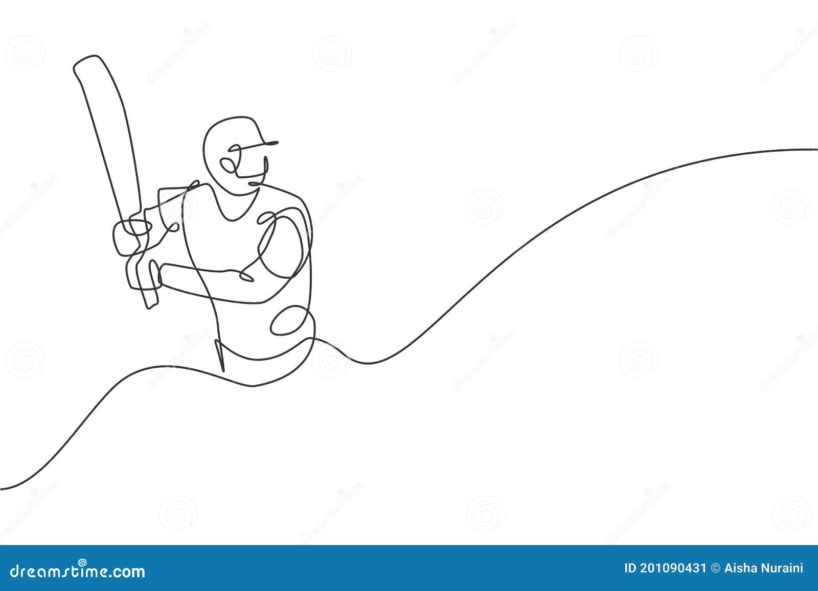 Single Continuous Line Drawing Of Young Agile Man Cricket Player